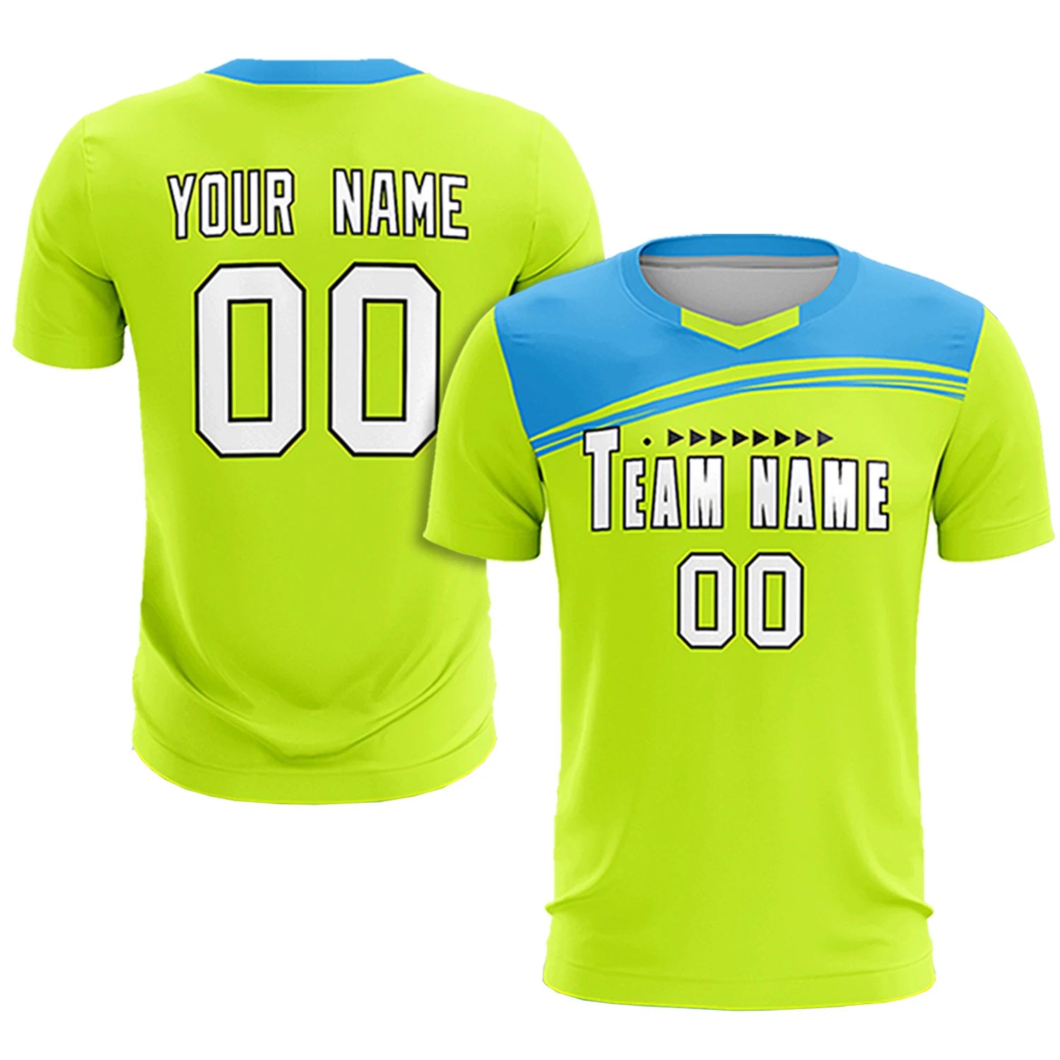Custom Neon Green Powder Blue Personalized Men Soccer Sets Jersey