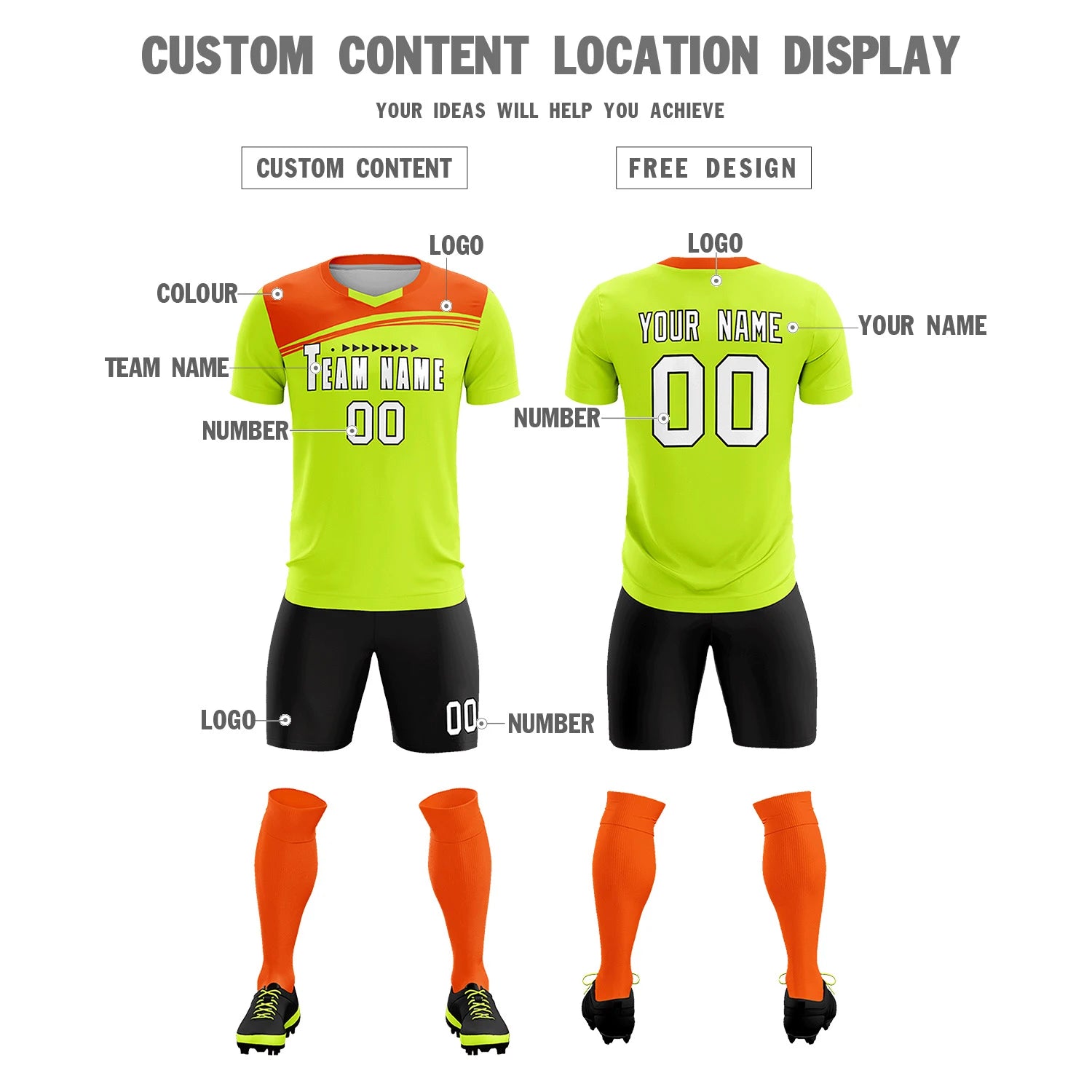 Custom Neon Green Orange Personalized Men Soccer Sets Jersey