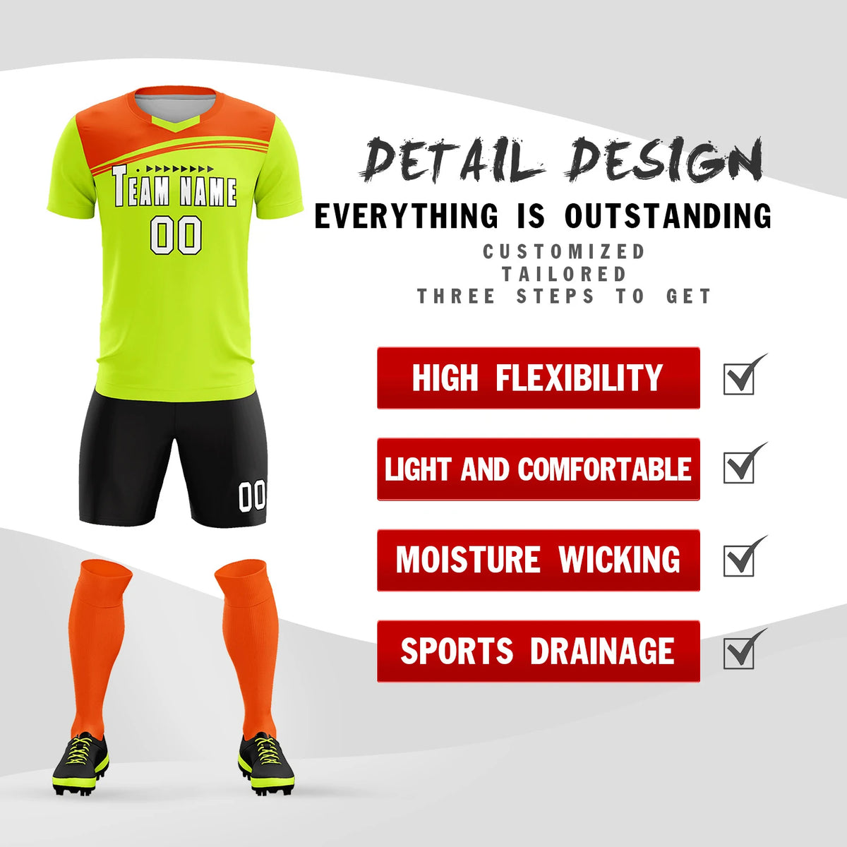 Custom Neon Green Orange Personalized Men Soccer Sets Jersey