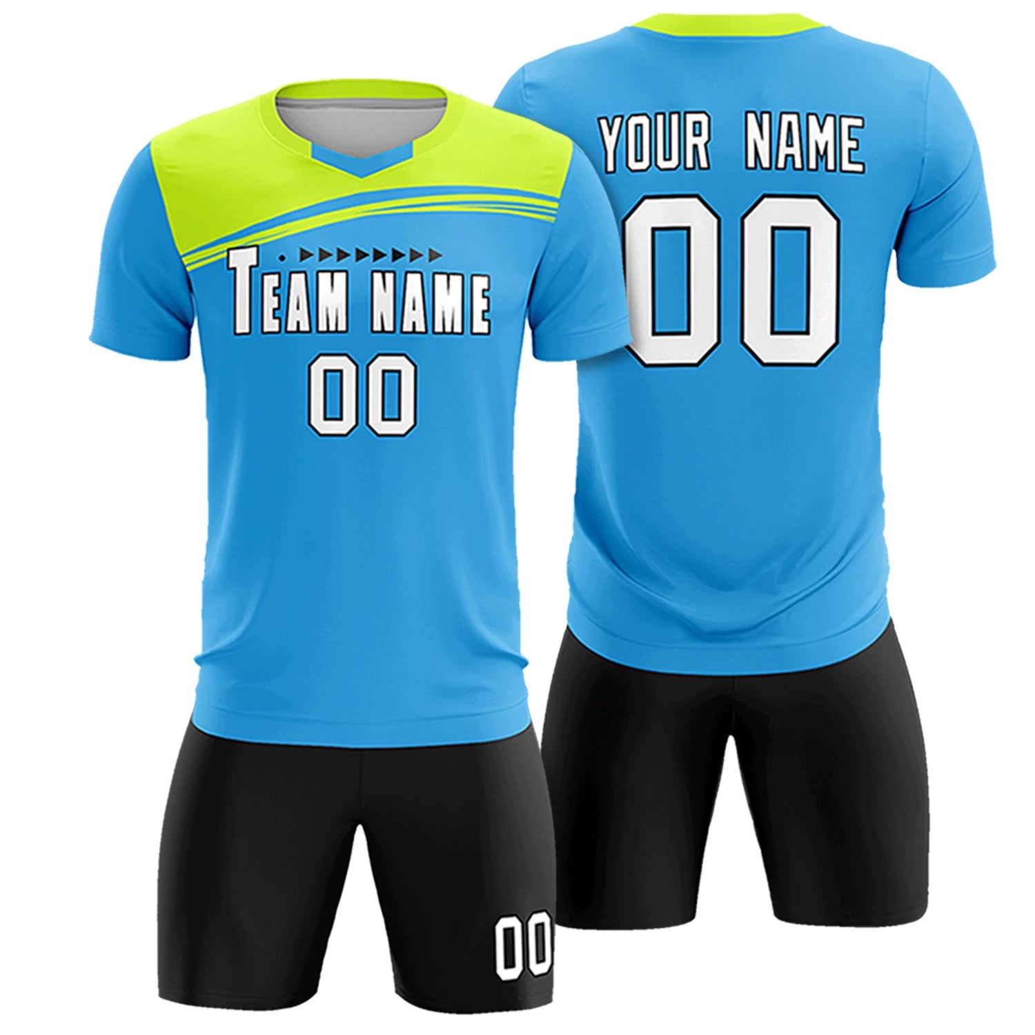 Custom Powder Blue Neon Green Personalized Men Soccer Sets Jersey