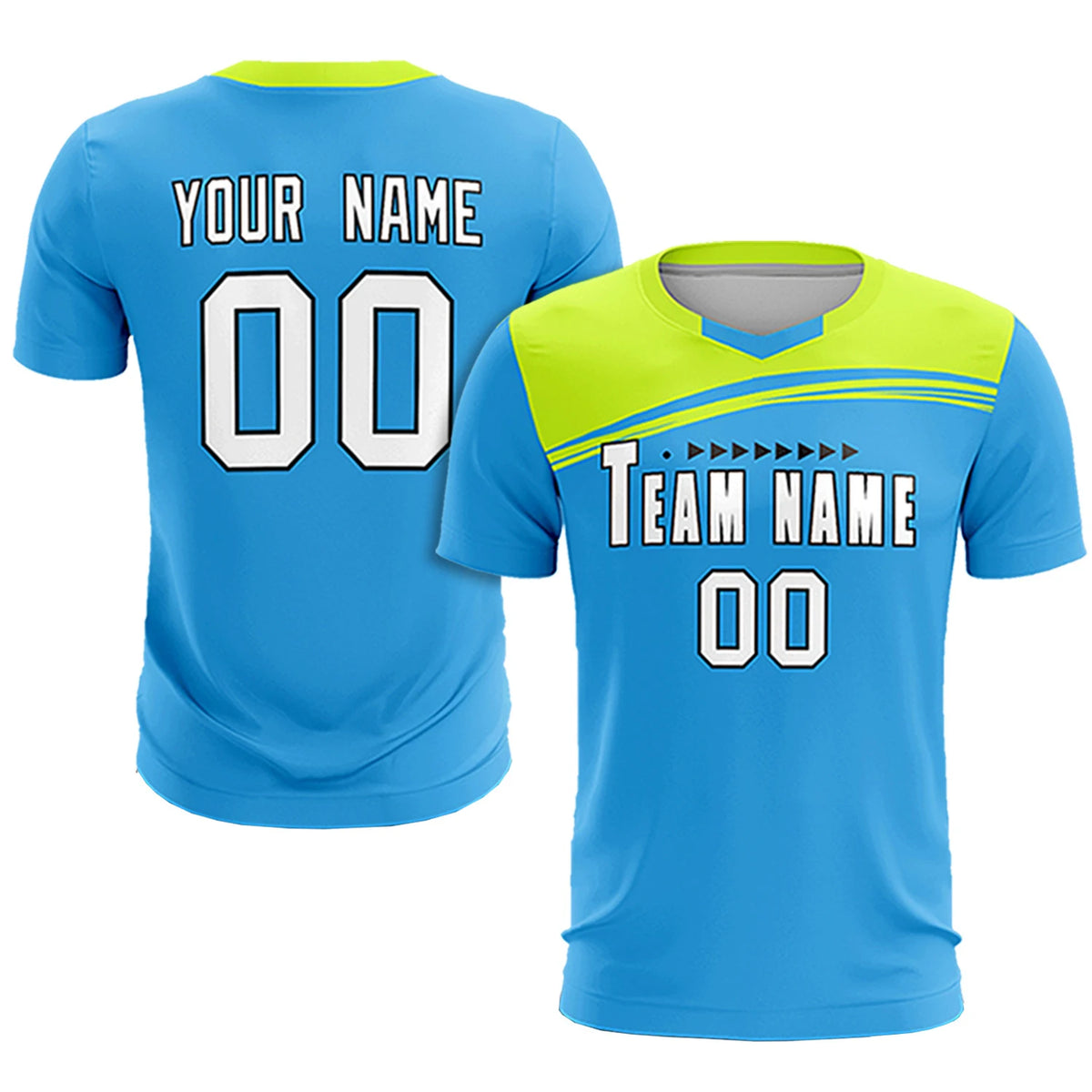 Custom Powder Blue Neon Green Personalized Men Soccer Sets Jersey