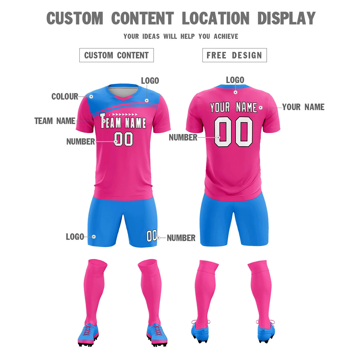 Custom Pink Powder Blue Personalized Men Soccer Sets Jersey