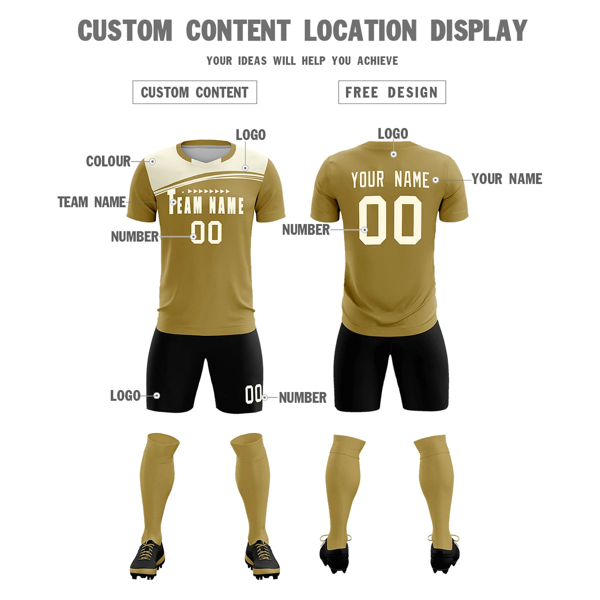 Custom Old Gold Cream Personalized Men Soccer Sets Jersey