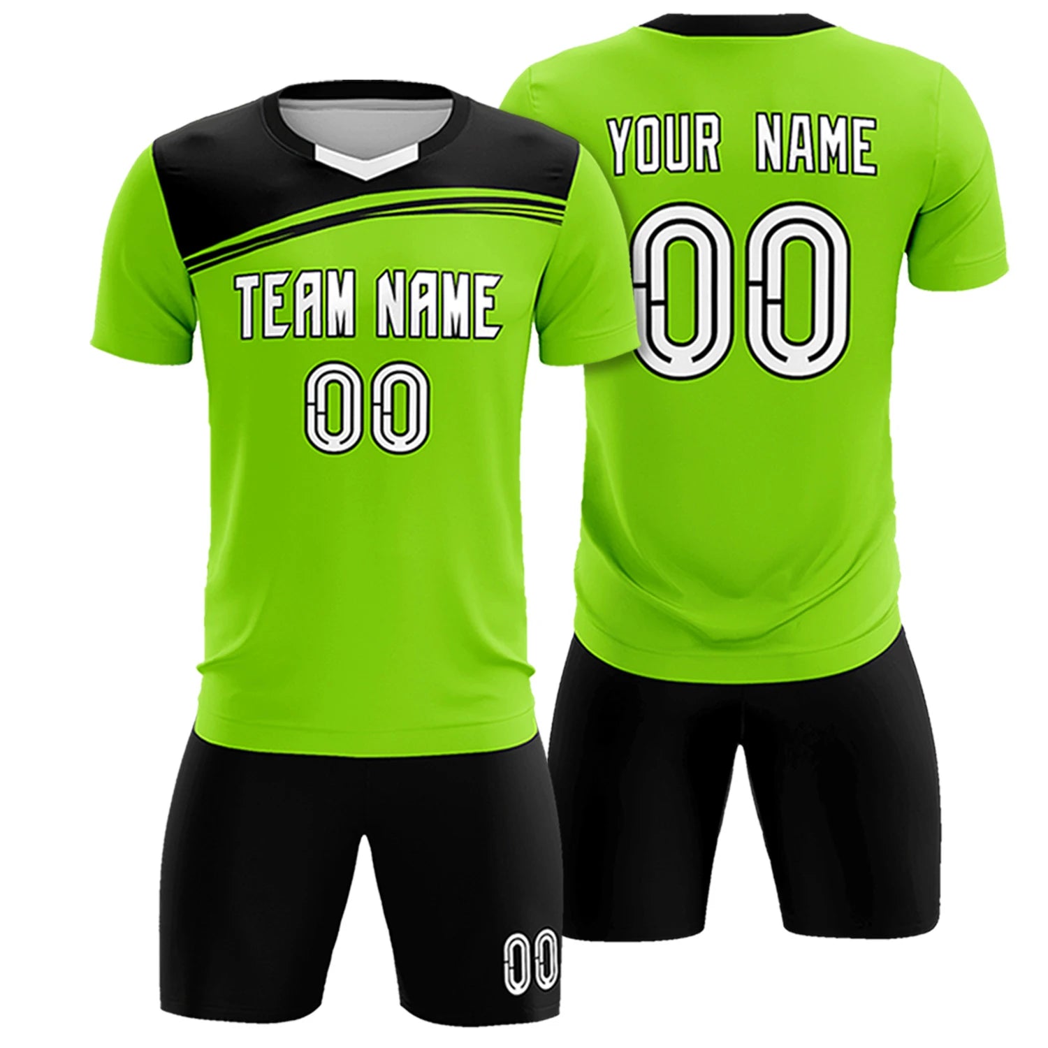Custom Neon Green Black Personalized Men Soccer Sets Jersey