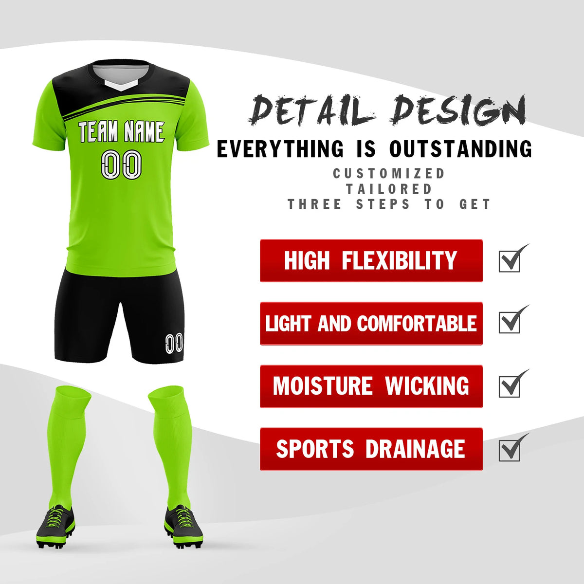 Custom Neon Green Black Personalized Men Soccer Sets Jersey