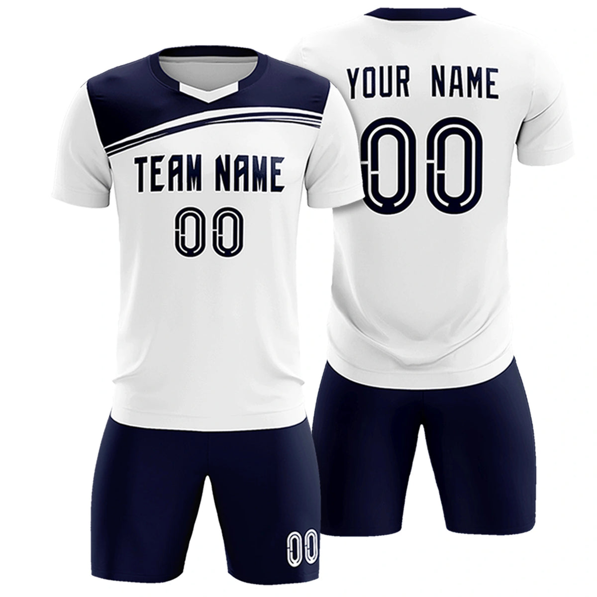 Custom White Navy Personalized Men Soccer Sets Jersey