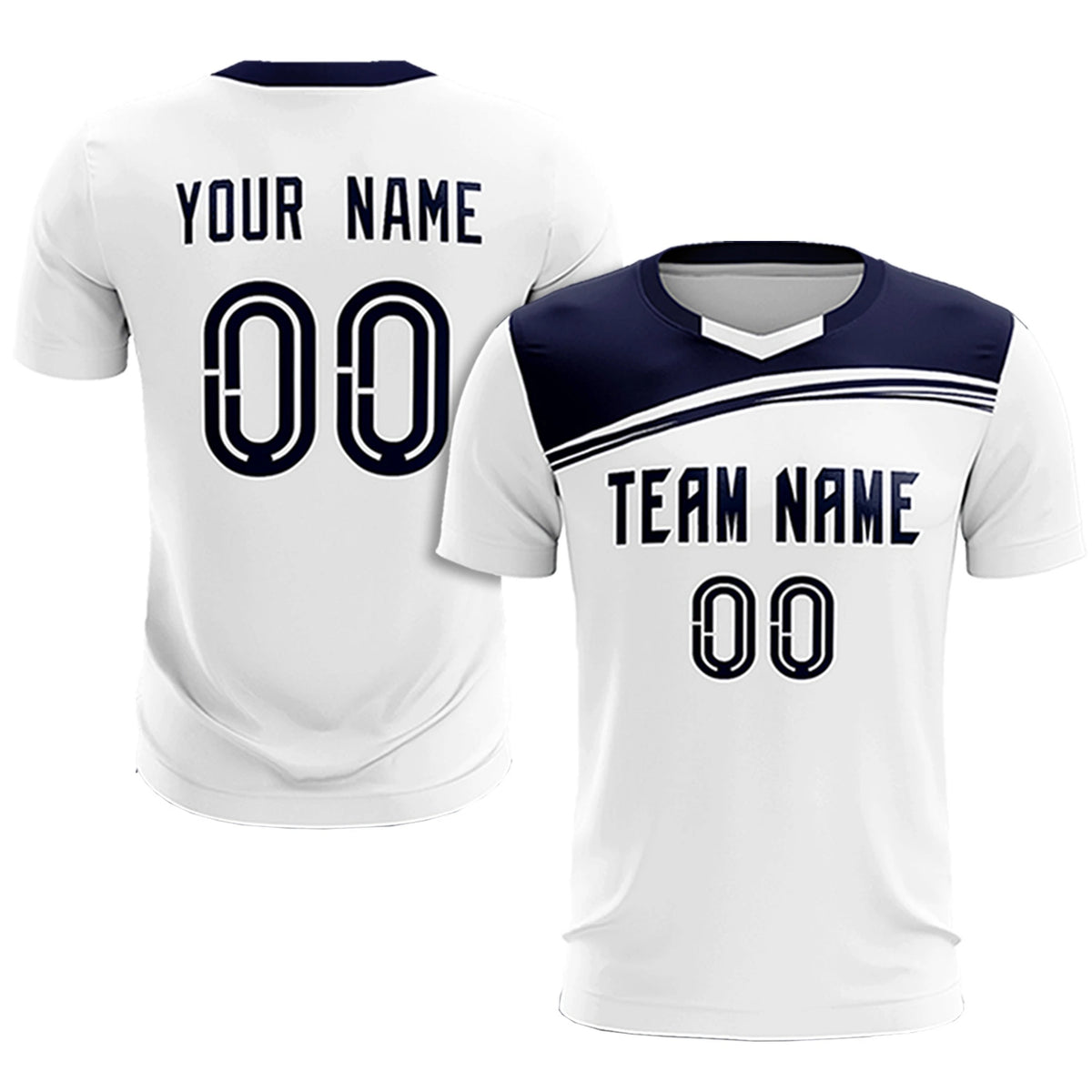Custom White Navy Personalized Men Soccer Sets Jersey