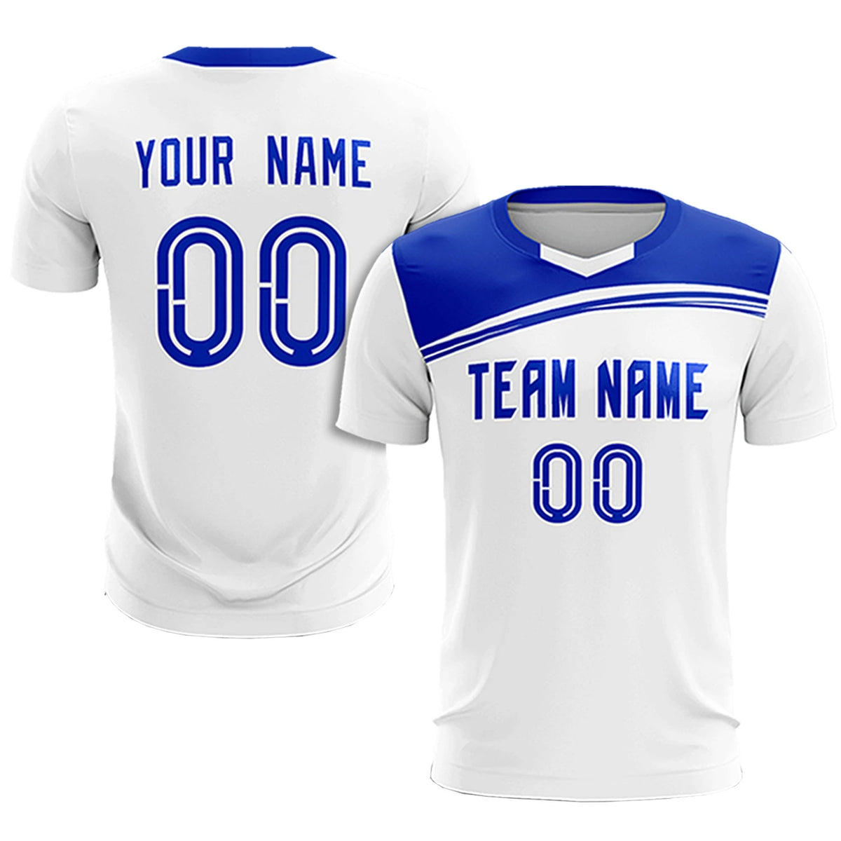 Custom White Royal Blue Personalized Men Soccer Sets Jersey
