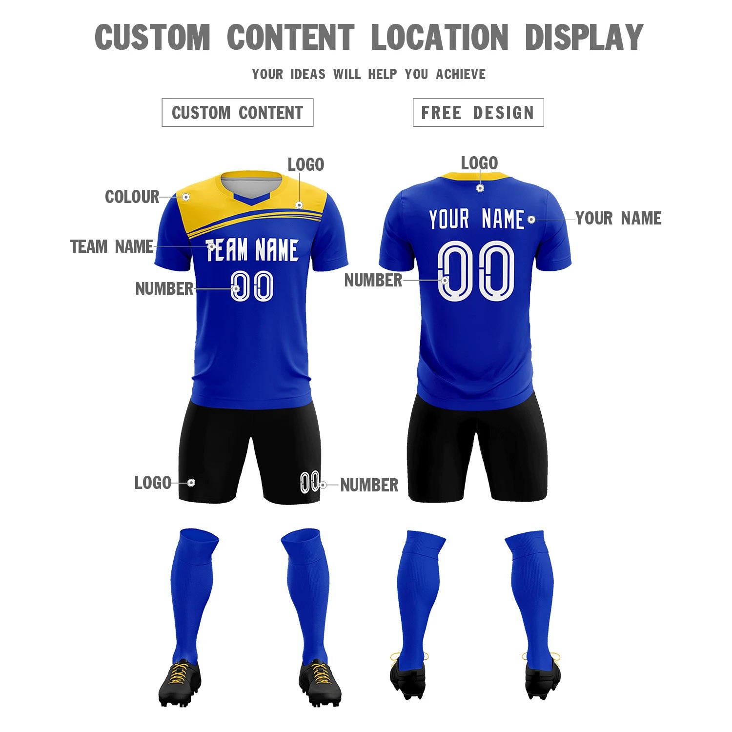 Custom Royal Blue Gold01 Personalized Men Soccer Sets Jersey