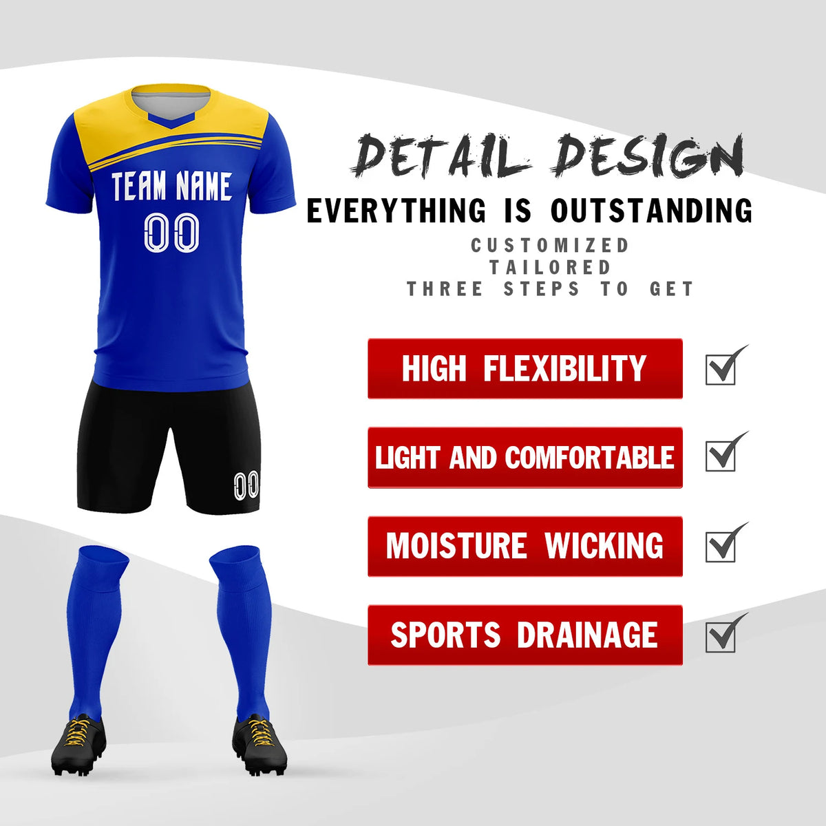 Custom Royal Blue Gold01 Personalized Men Soccer Sets Jersey