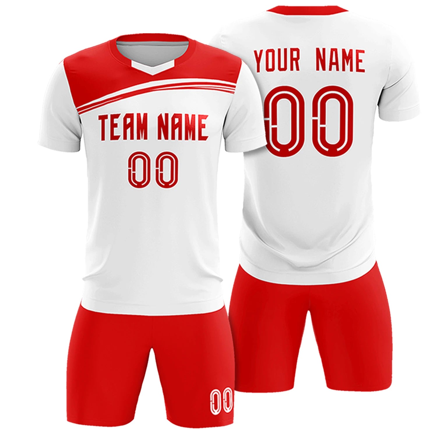 Custom White Red Personalized Men Soccer Sets Jersey