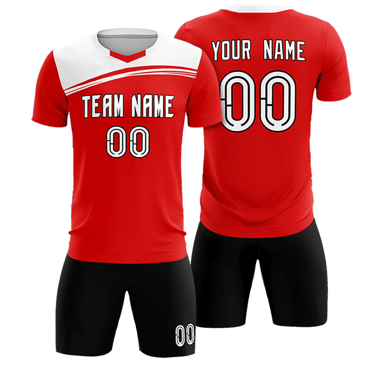 Custom Red White Personalized Men Soccer Sets Jersey