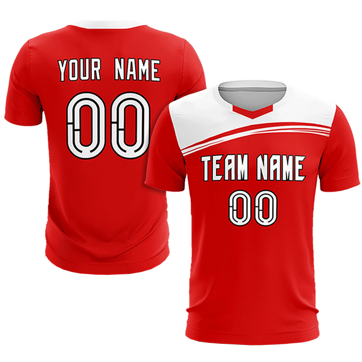 Custom Red White Personalized Men Soccer Sets Jersey