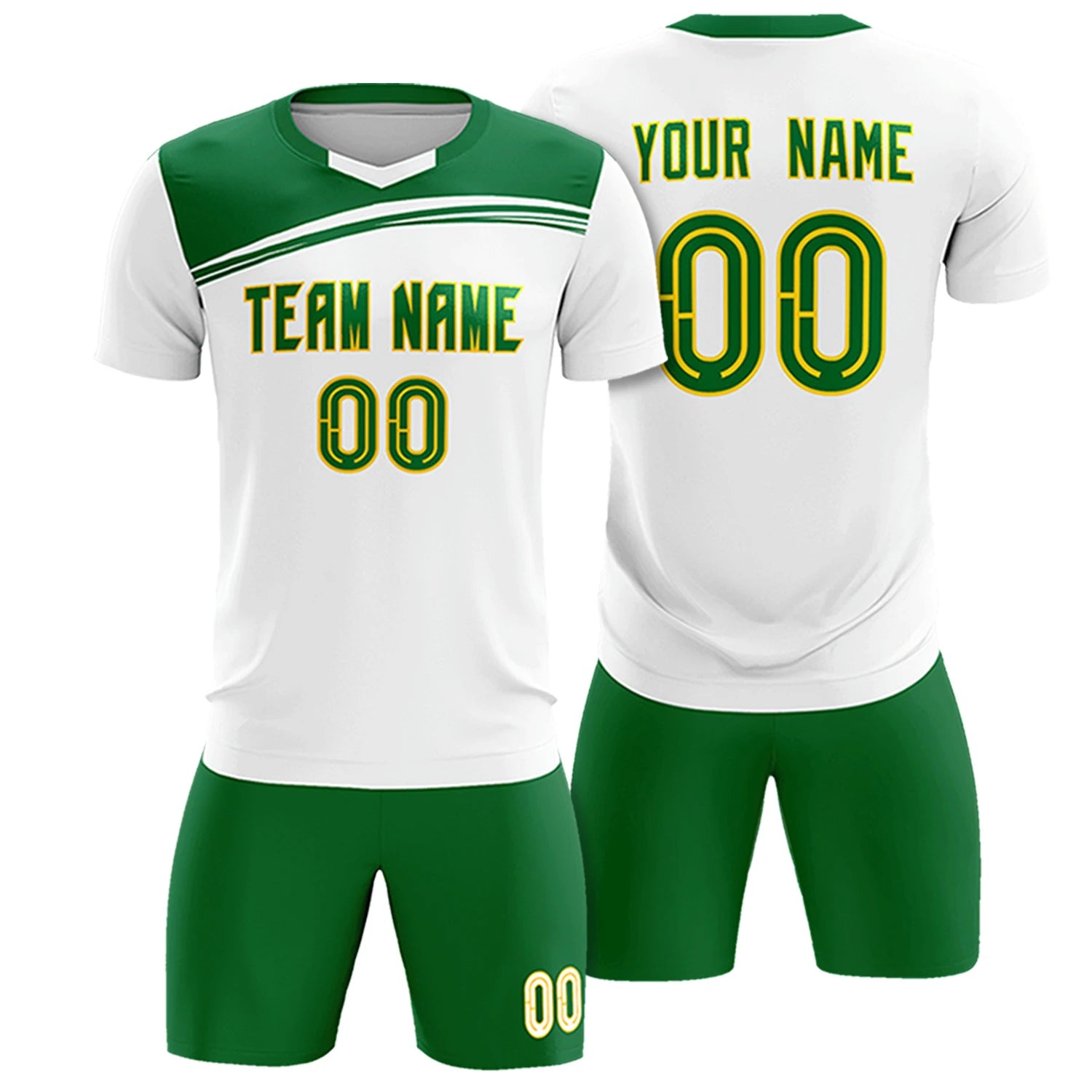 Custom White Kelly Green Personalized Men Soccer Sets Jersey