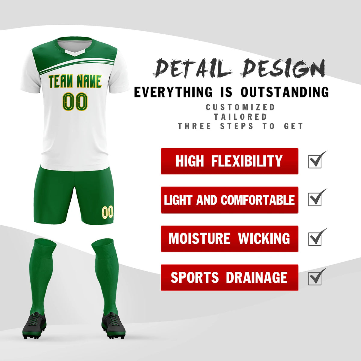 Custom White Kelly Green Personalized Men Soccer Sets Jersey