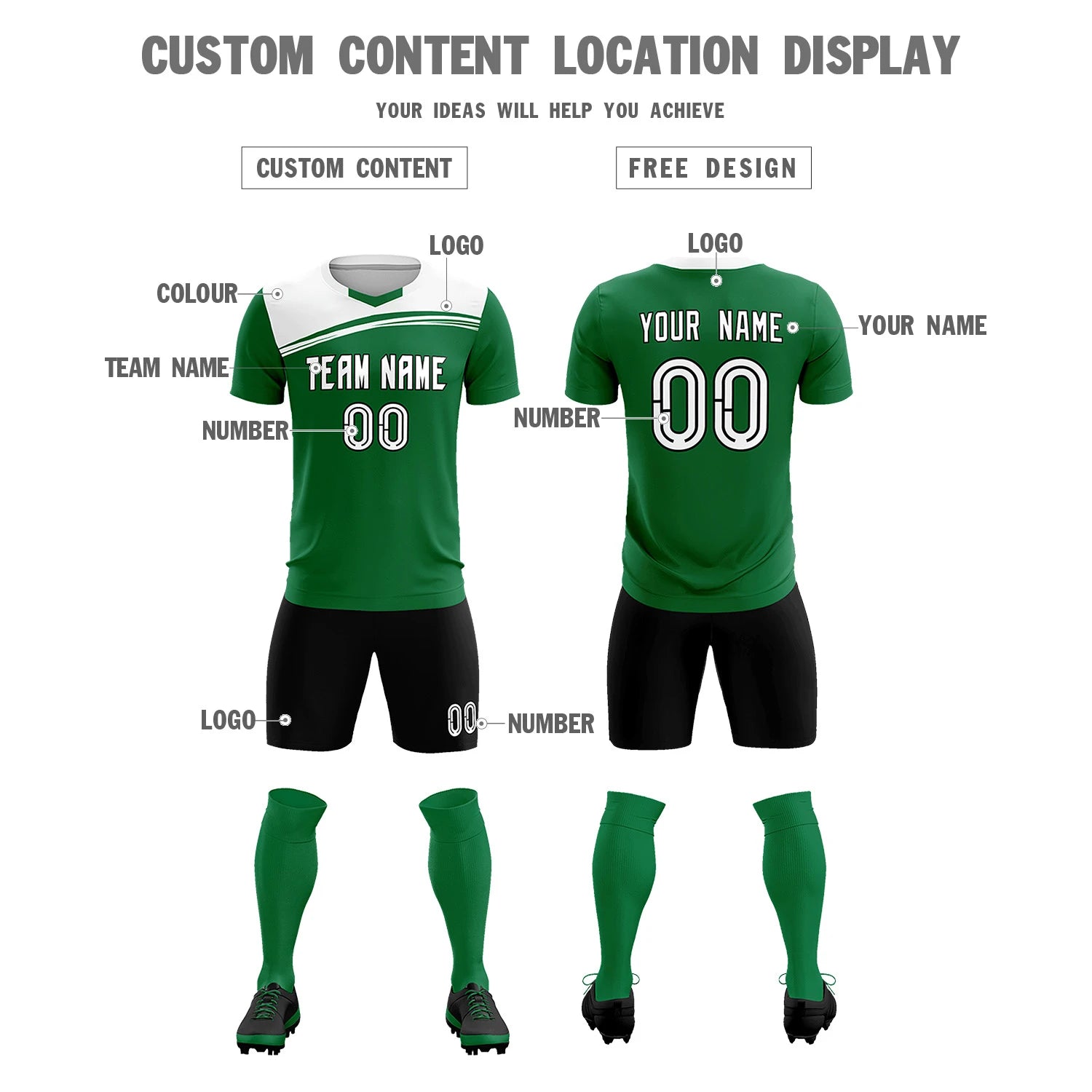 Custom Kelly Green White Personalized Men Soccer Sets Jersey