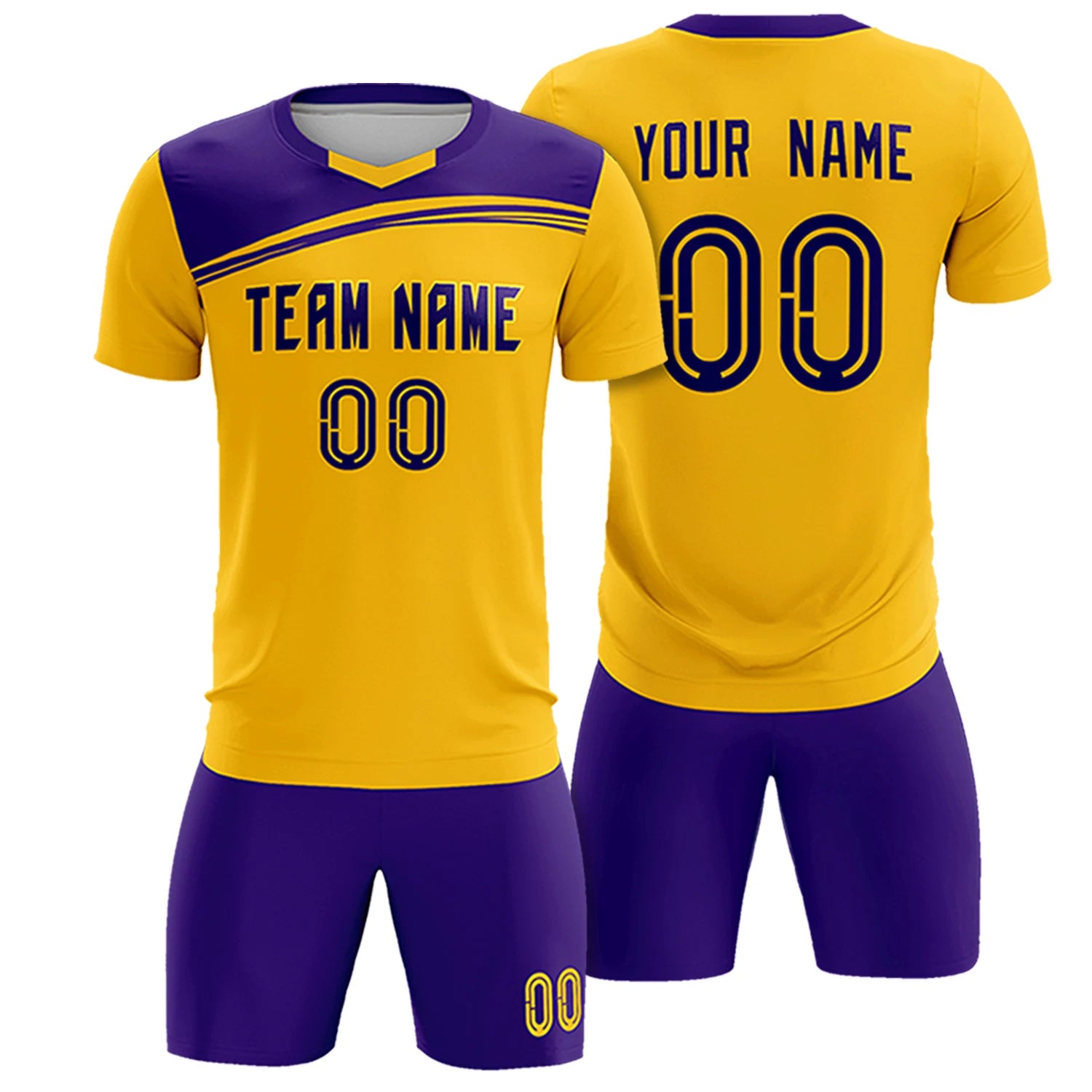 Custom Yellow Purple Personalized Men Soccer Sets Jersey