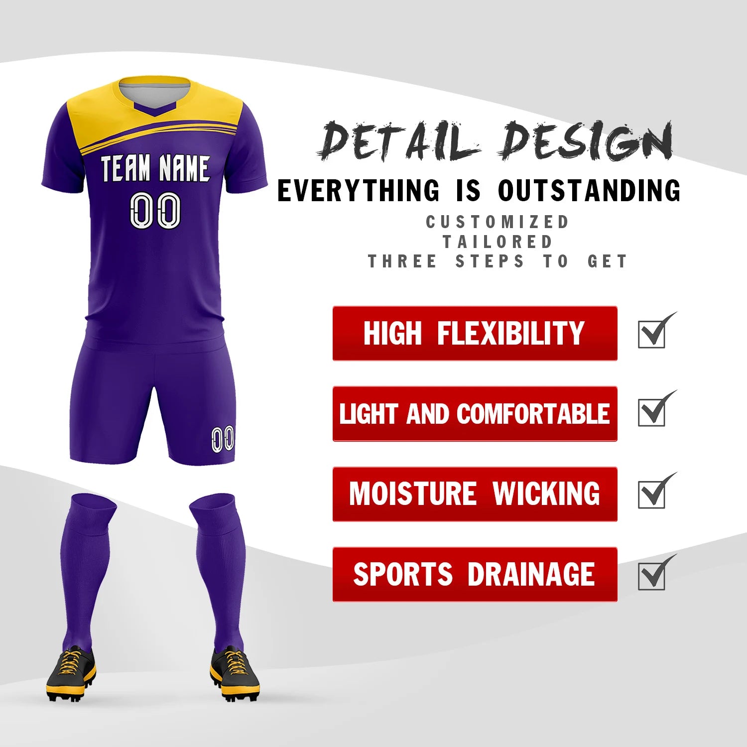 Custom Purple Gold01 Personalized Men Soccer Sets Jersey