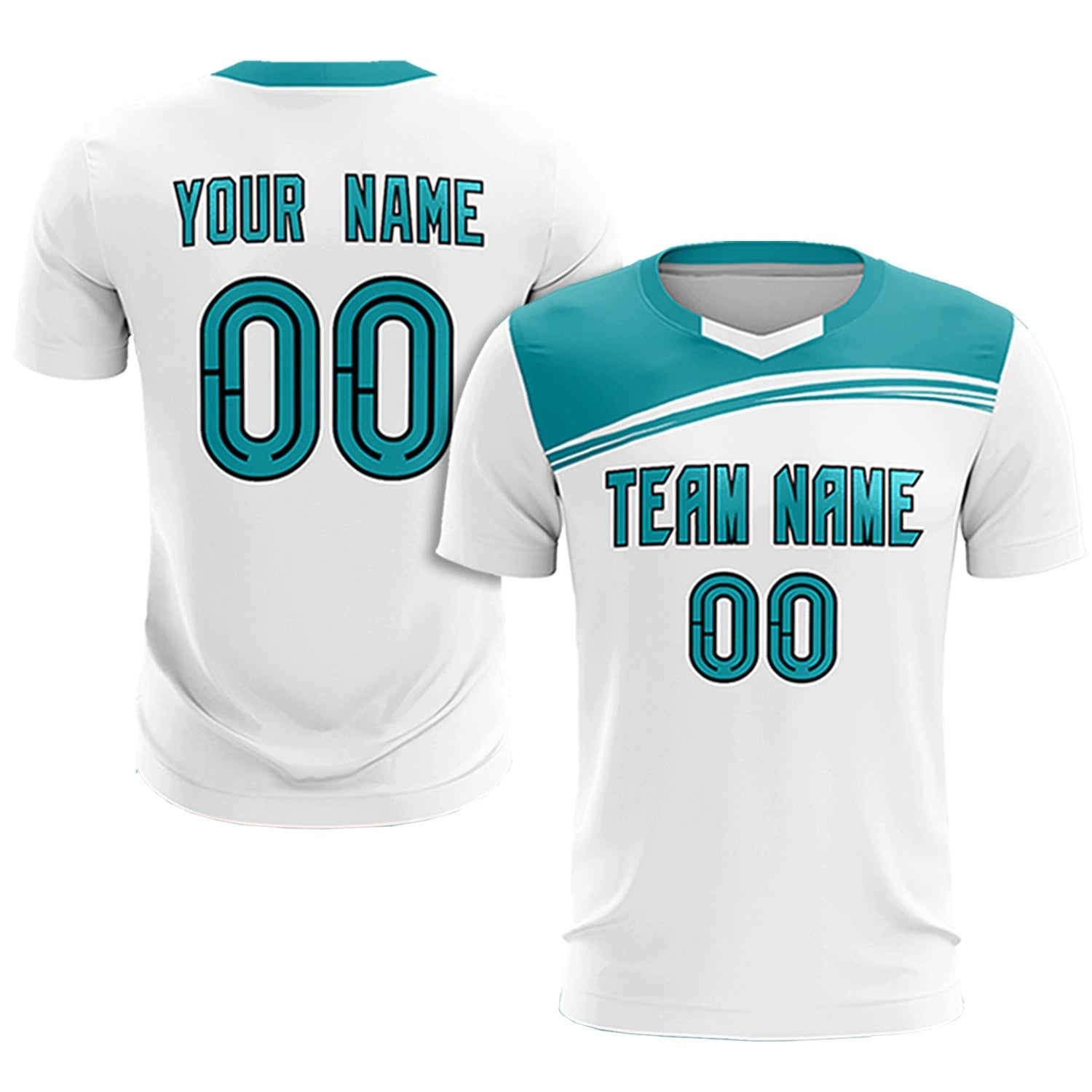 Custom White Aqua Personalized Men Soccer Sets Jersey