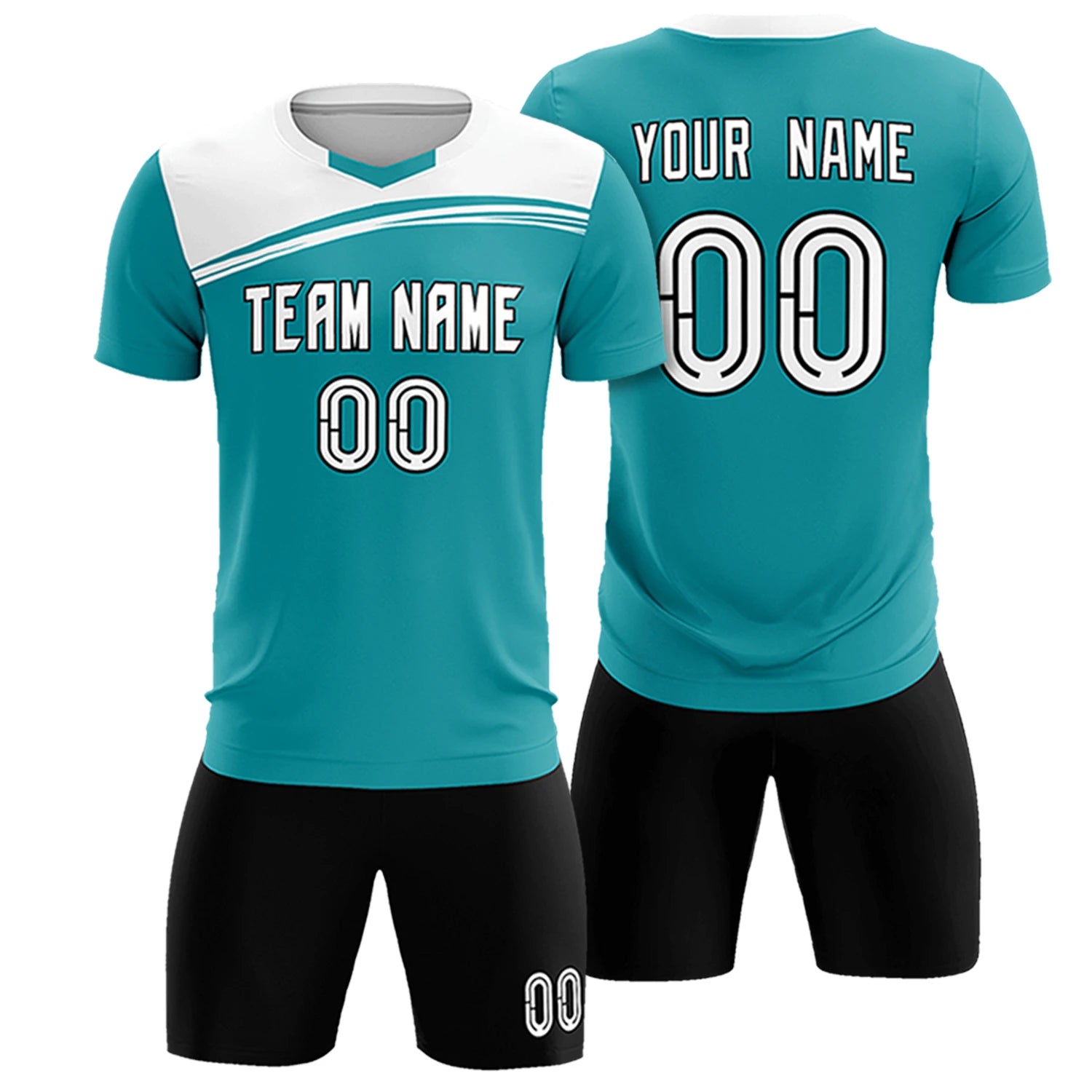 Custom Aqua White Personalized Men Soccer Sets Jersey