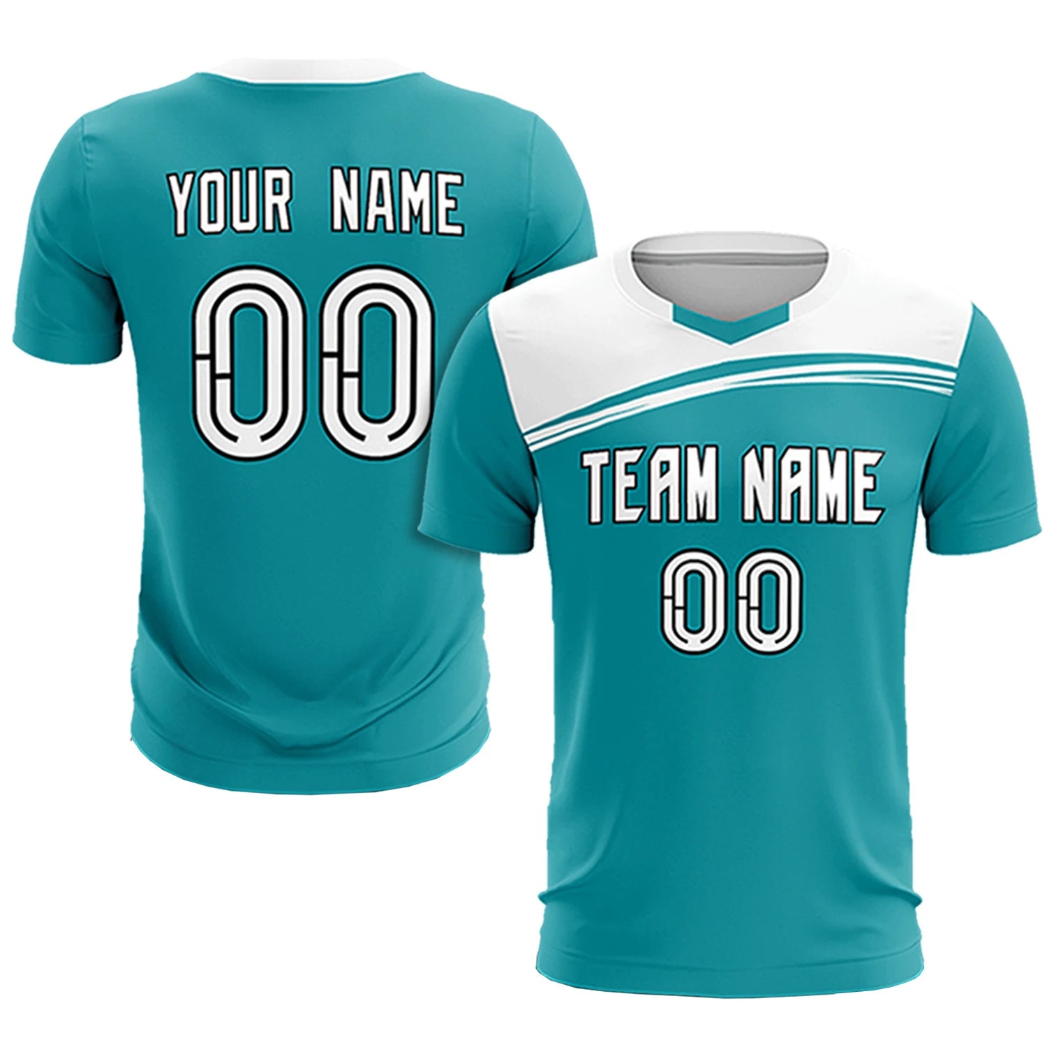 Custom Aqua White Personalized Men Soccer Sets Jersey