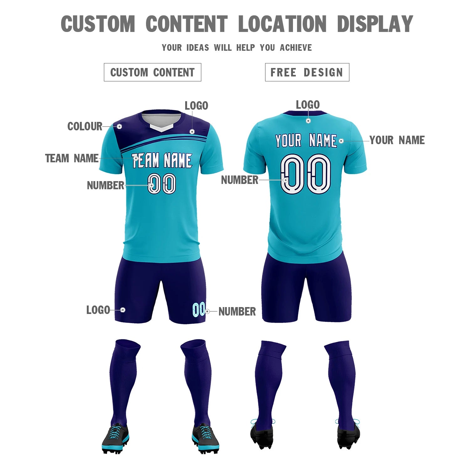 Custom Sky Blue Purple White Personalized Men Soccer Sets Jersey