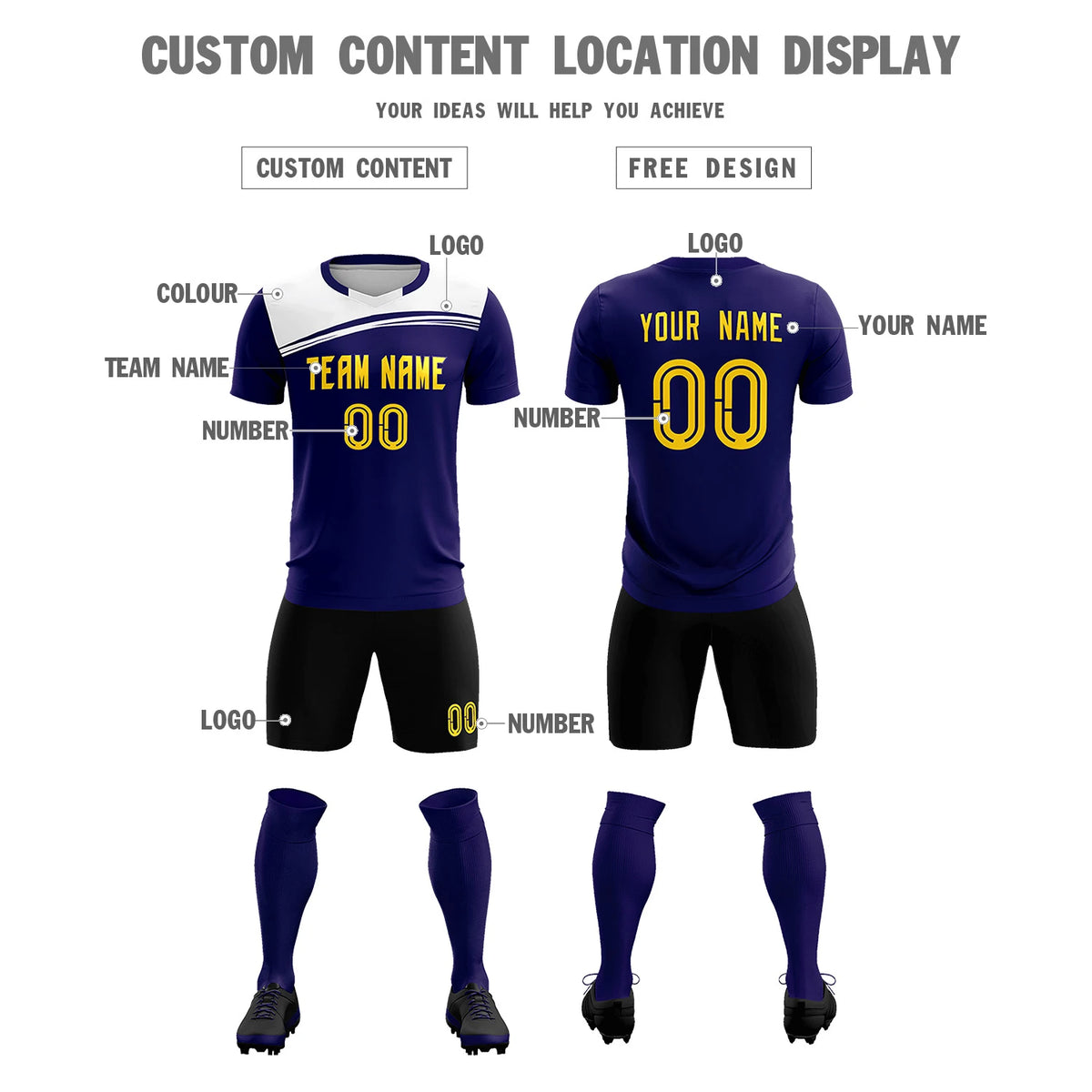 Custom Purple White White Personalized Men Soccer Sets Jersey