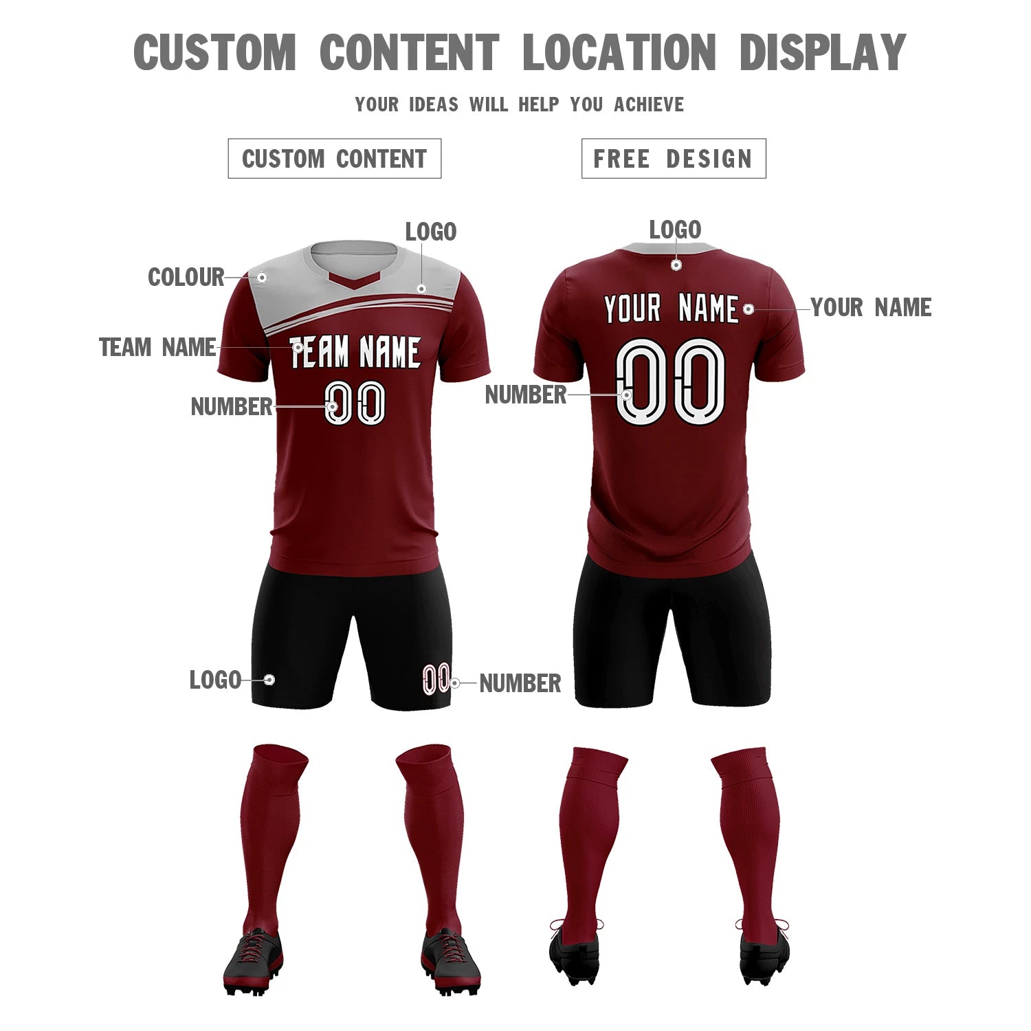 Custom Crimson Gray Personalized Men Soccer Sets Jersey