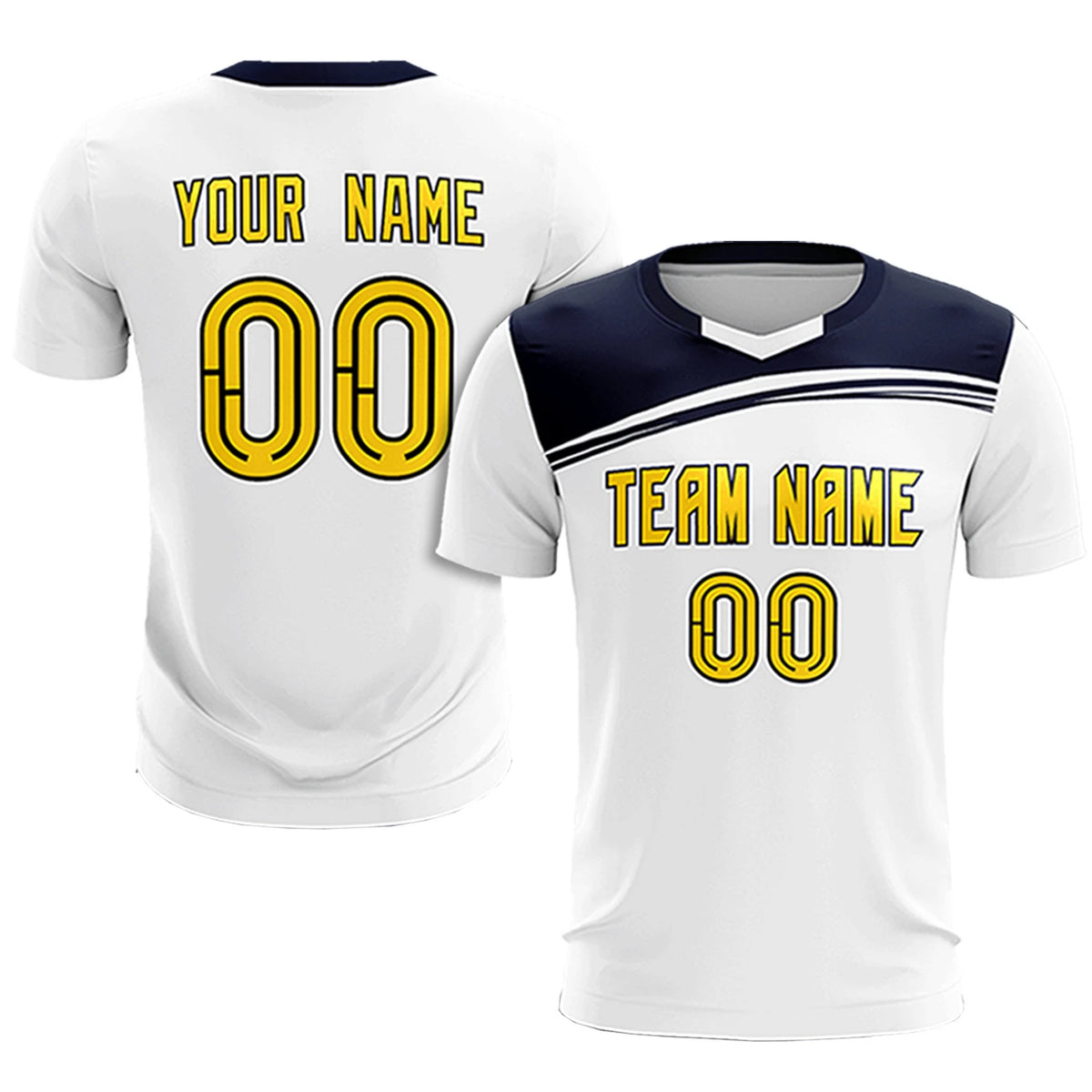 Custom White Navy Personalized Men Soccer Sets Jersey