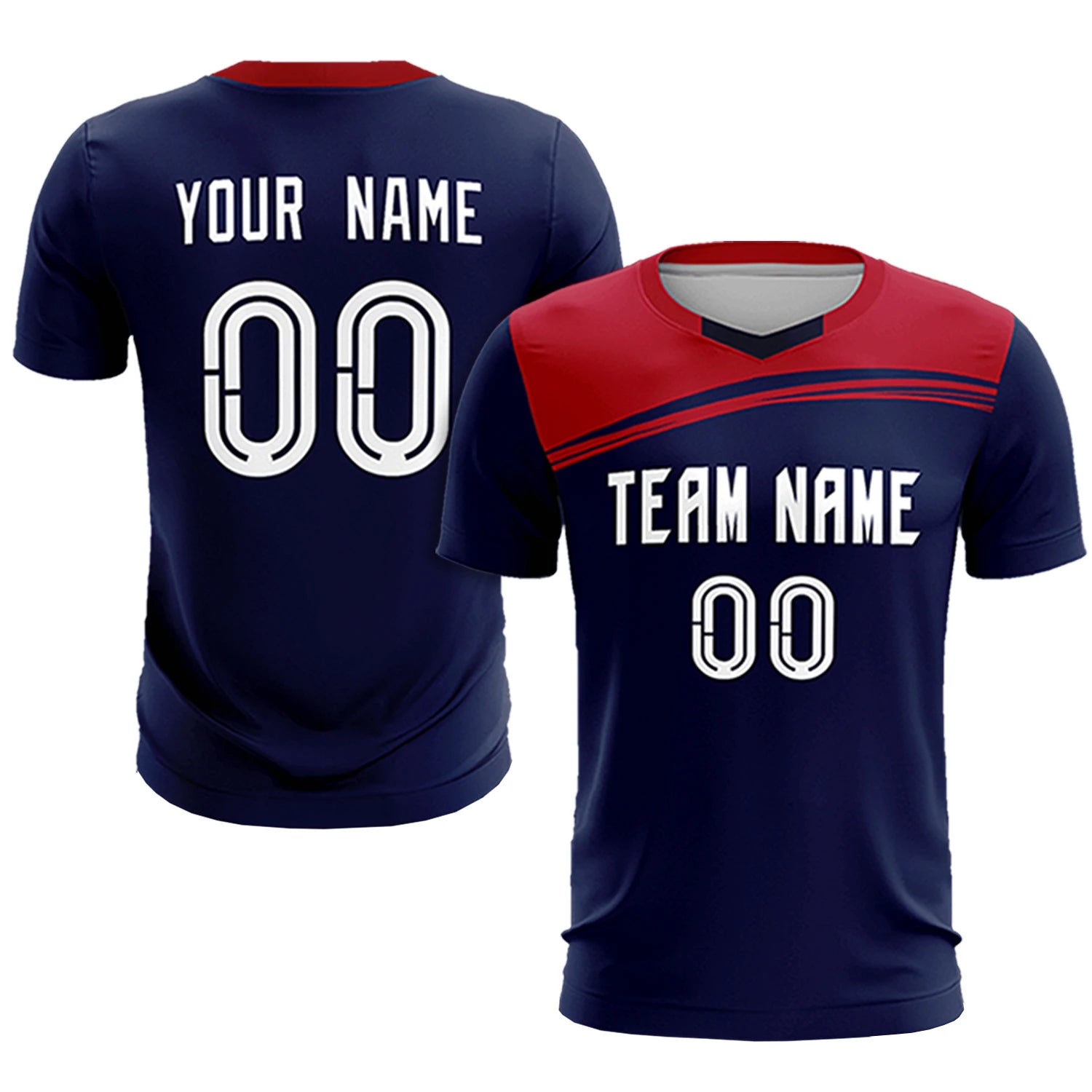Custom Navy Red Personalized Men Soccer Sets Jersey