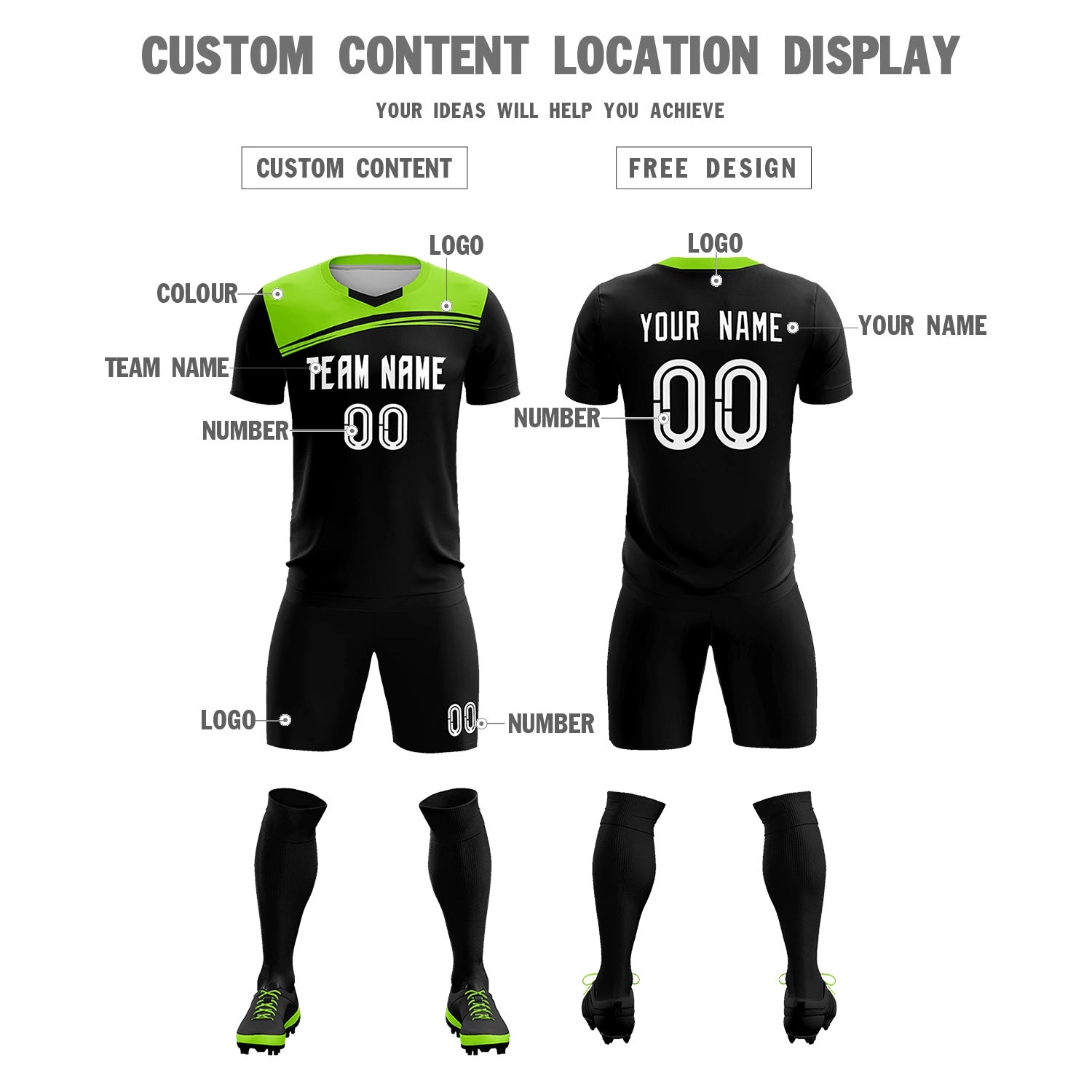 Custom Navy Neon Green Personalized Men Soccer Sets Jersey