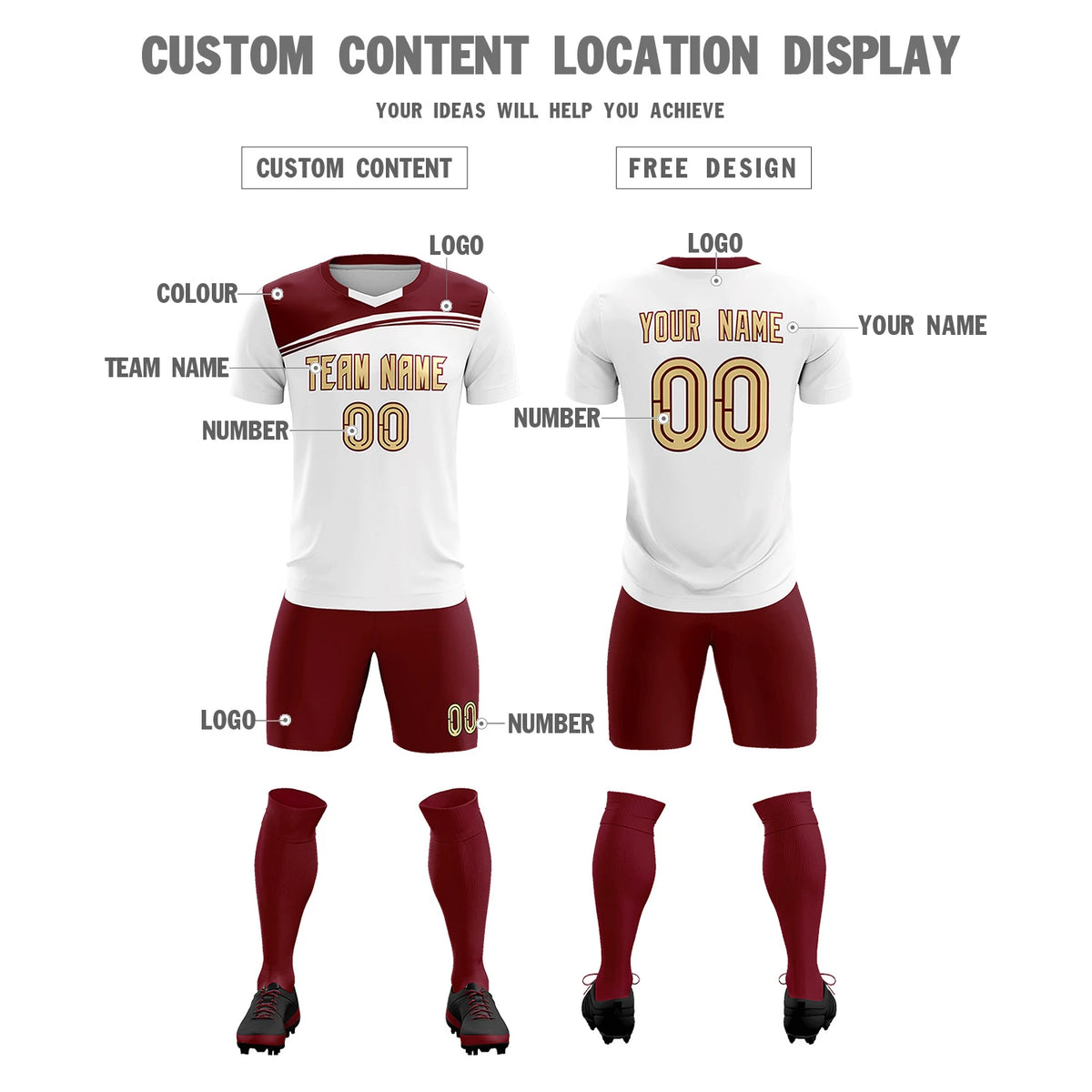 Custom White Crimson Personalized Men Soccer Sets Jersey