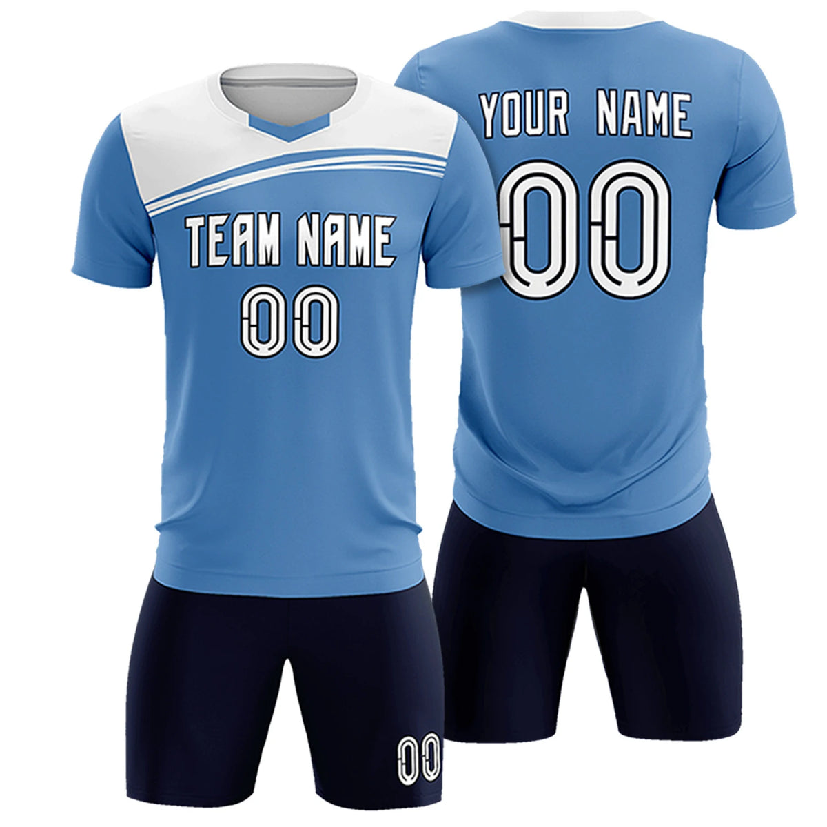Custom Light Blue White Personalized Men Soccer Sets Jersey