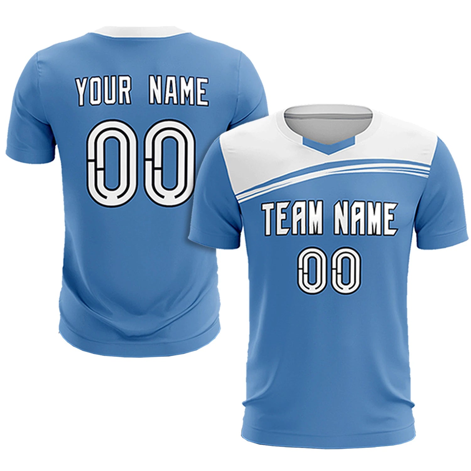 Custom Light Blue White Personalized Men Soccer Sets Jersey