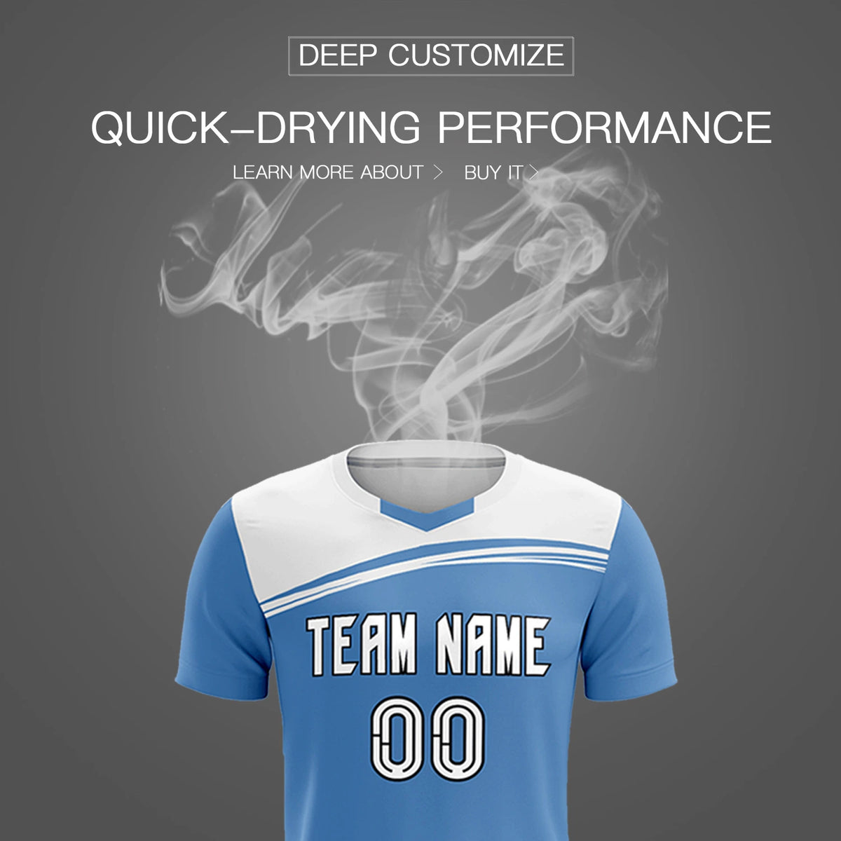 Custom Light Blue White Personalized Men Soccer Sets Jersey