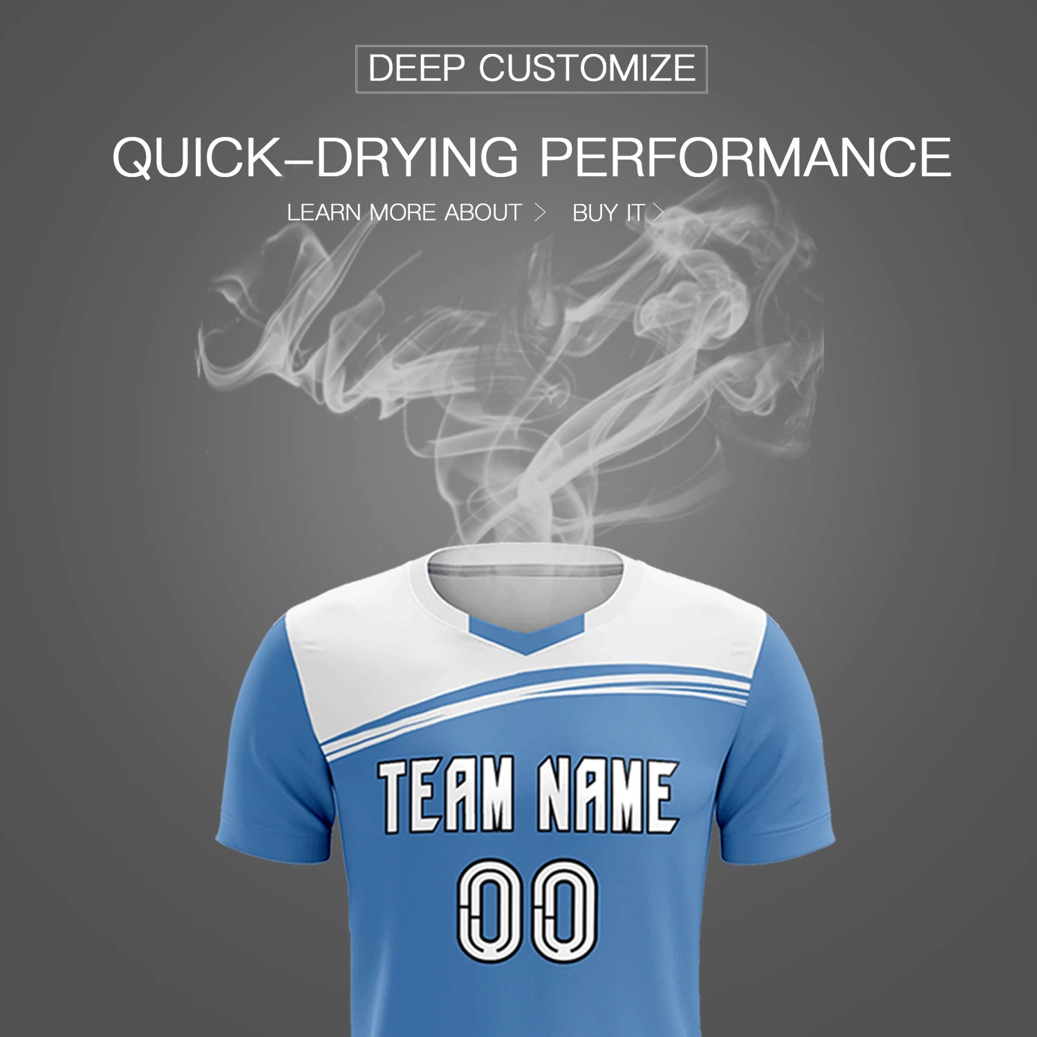 Custom Light Blue White Personalized Men Soccer Sets Jersey