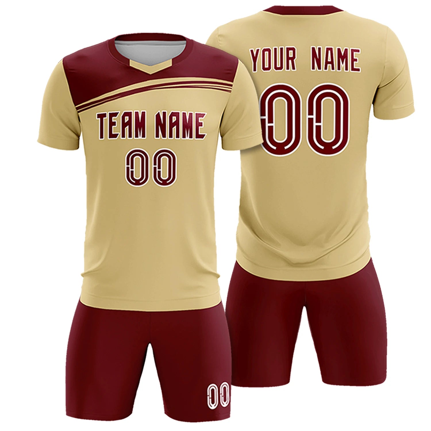 Custom Khaki Crimson Personalized Men Soccer Sets Jersey