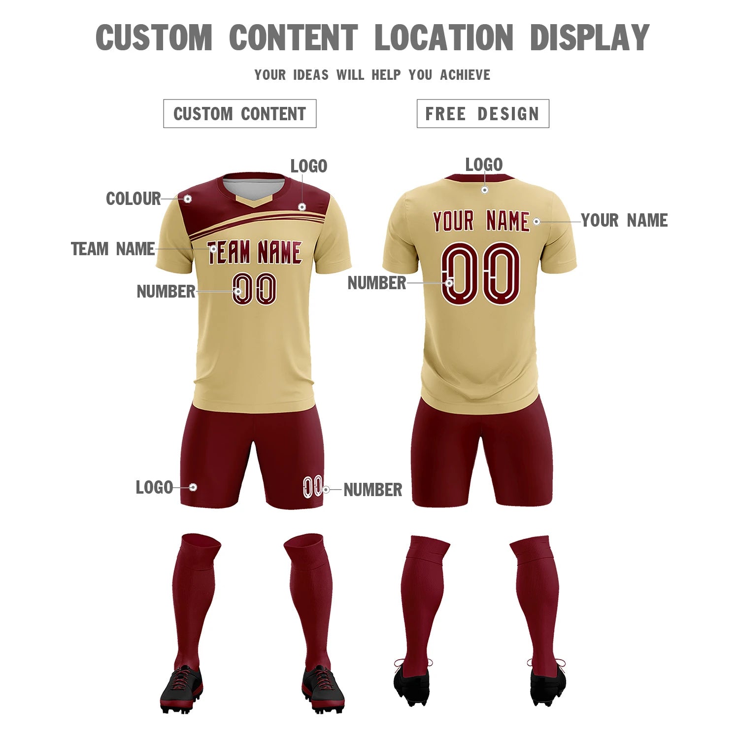 Custom Khaki Crimson Personalized Men Soccer Sets Jersey