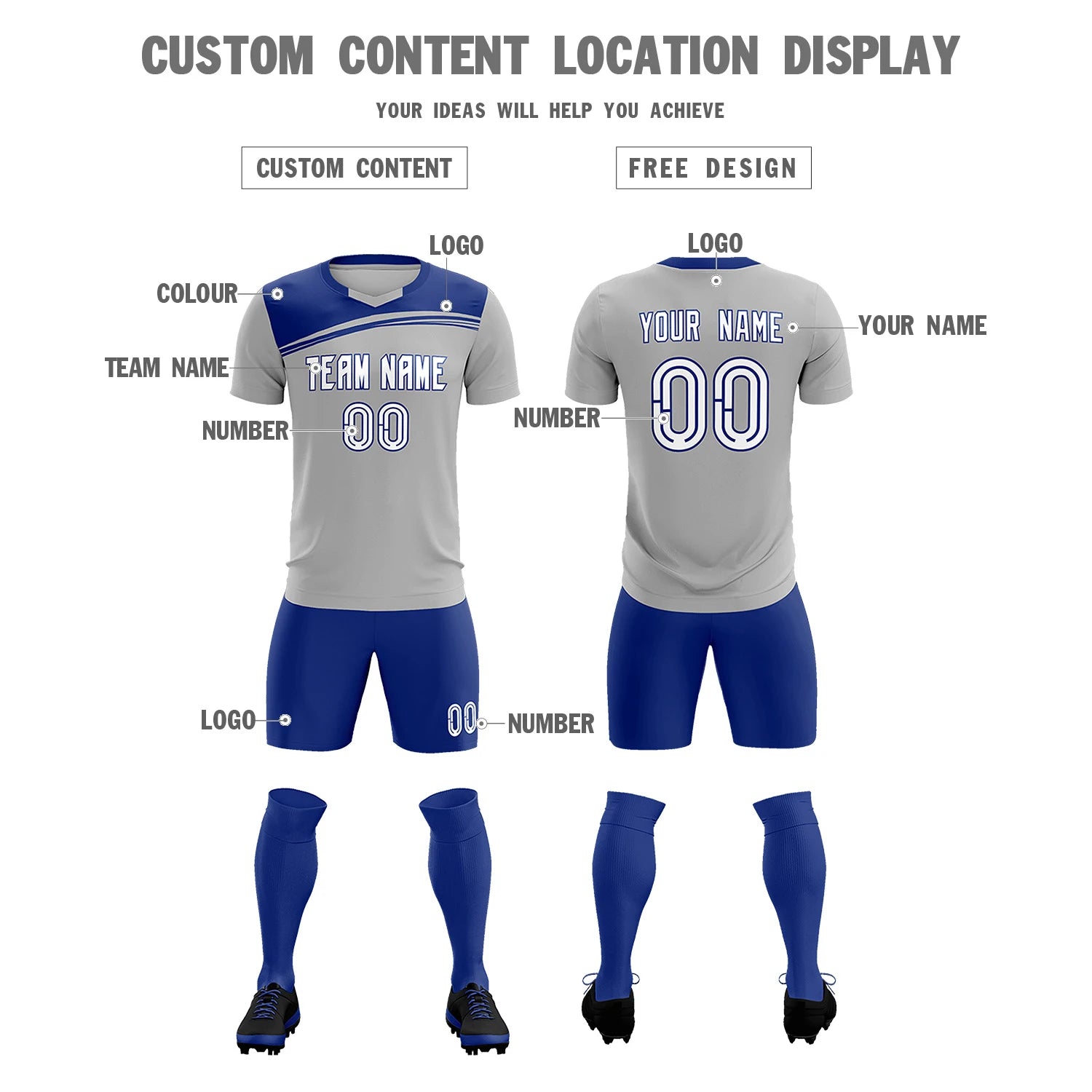 Custom Gray Sky Blue Personalized Men Soccer Sets Jersey
