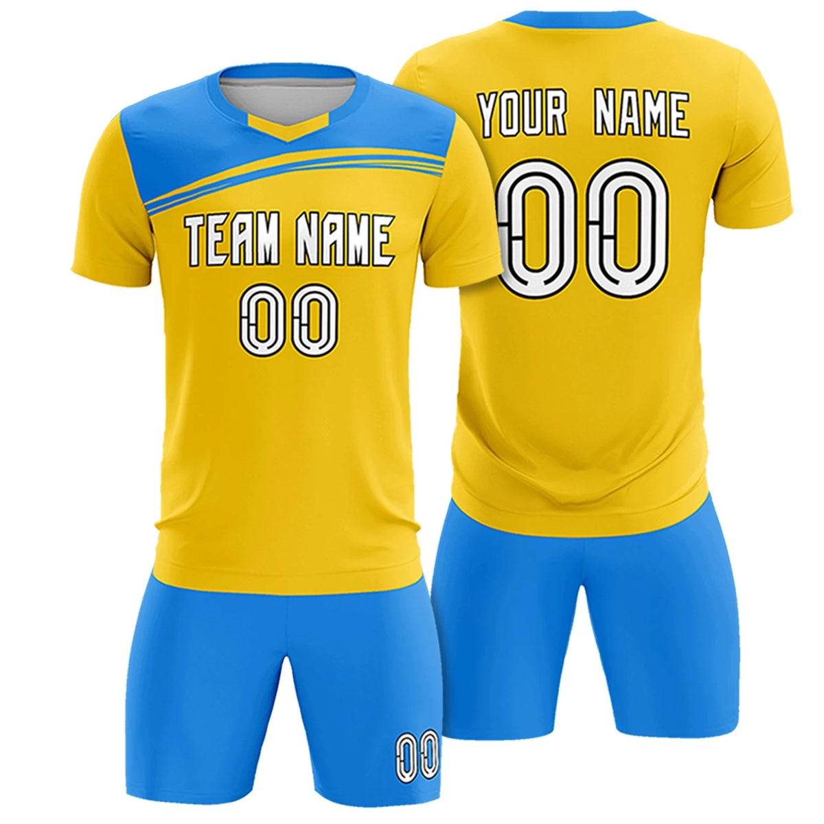 Custom Gold01 Powder Blue Personalized Men Soccer Sets Jersey