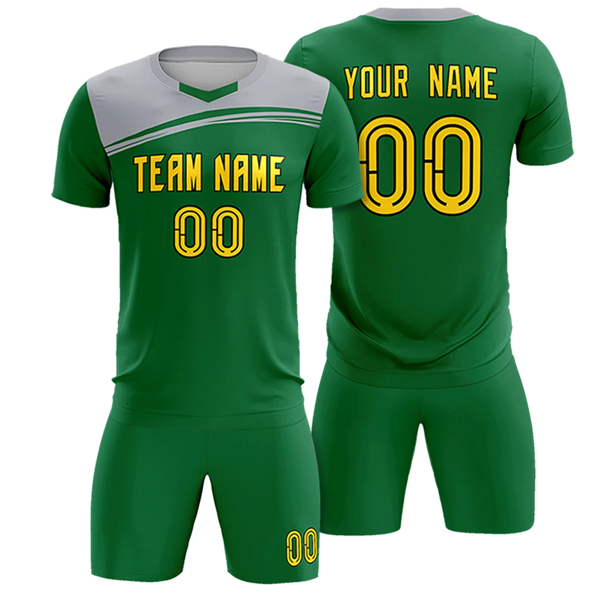 Custom Kelly Green Gray Personalized Men Soccer Sets Jersey