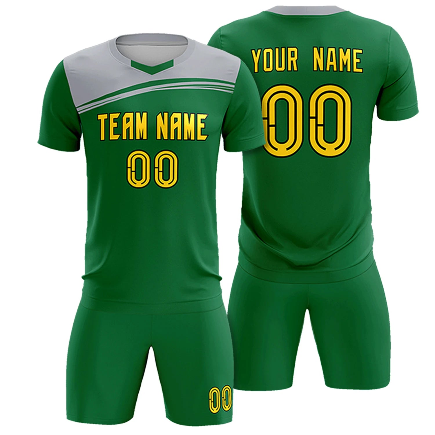 Custom Kelly Green Gray Personalized Men Soccer Sets Jersey