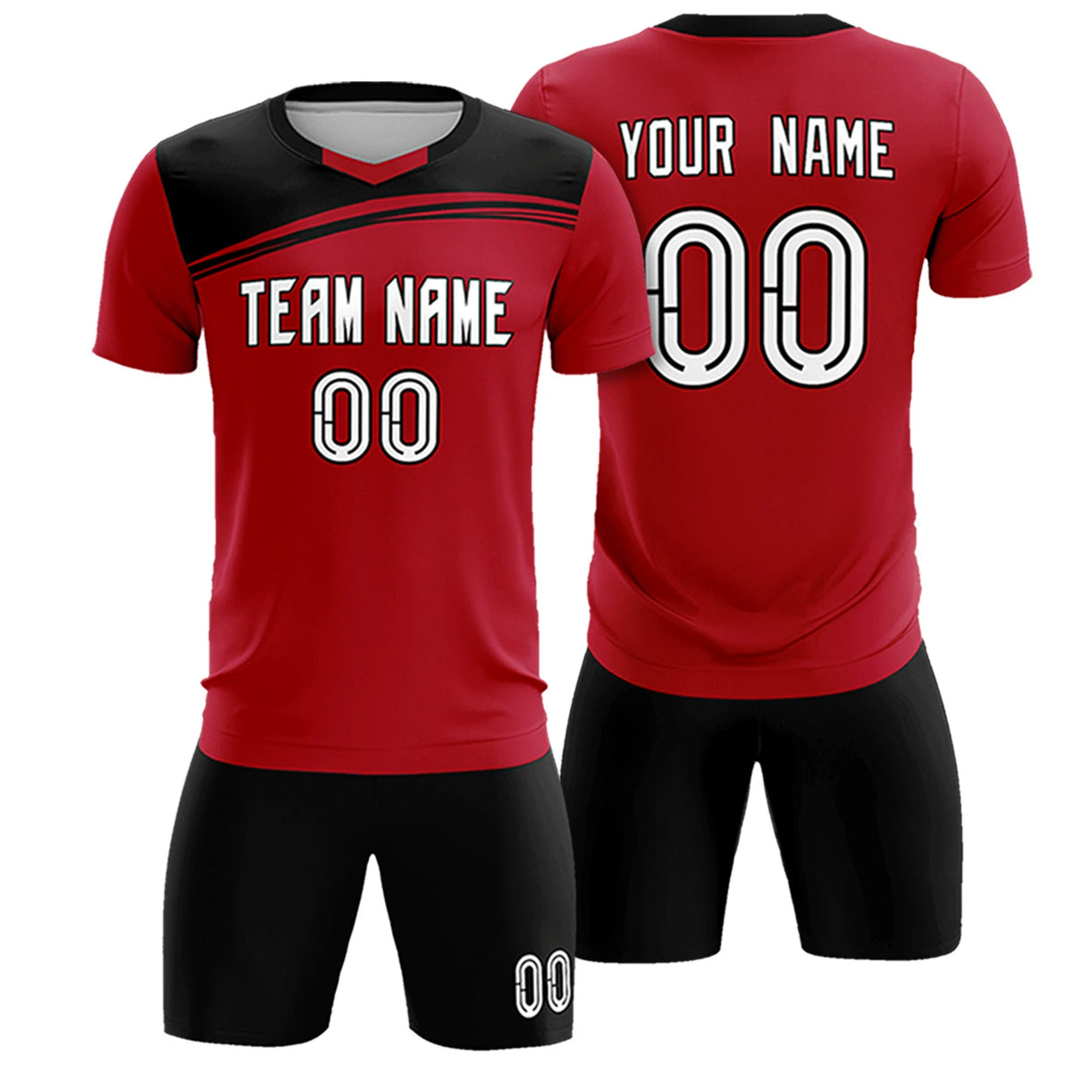 Custom Red Black Personalized Men Soccer Sets Jersey
