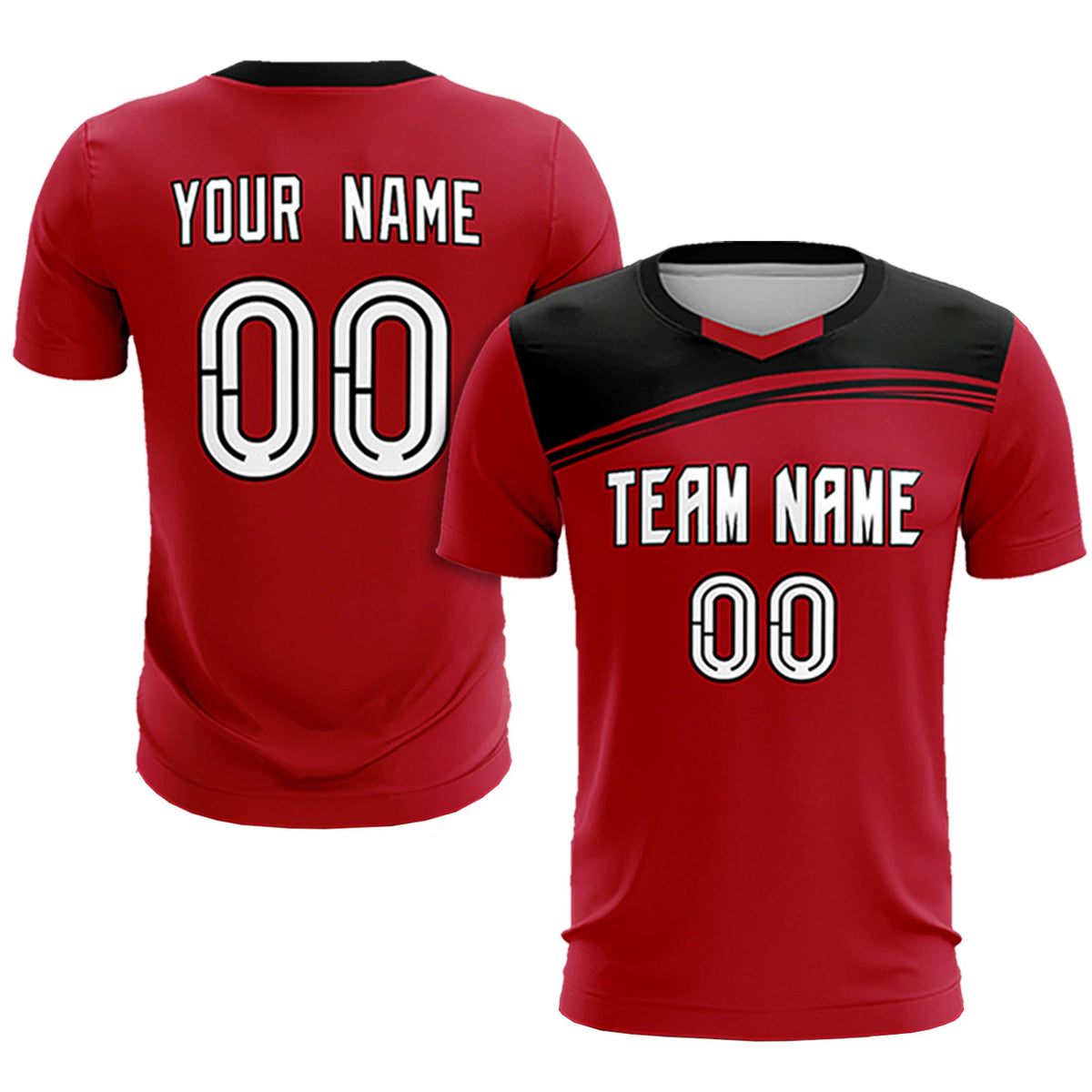Custom Red Black Personalized Men Soccer Sets Jersey