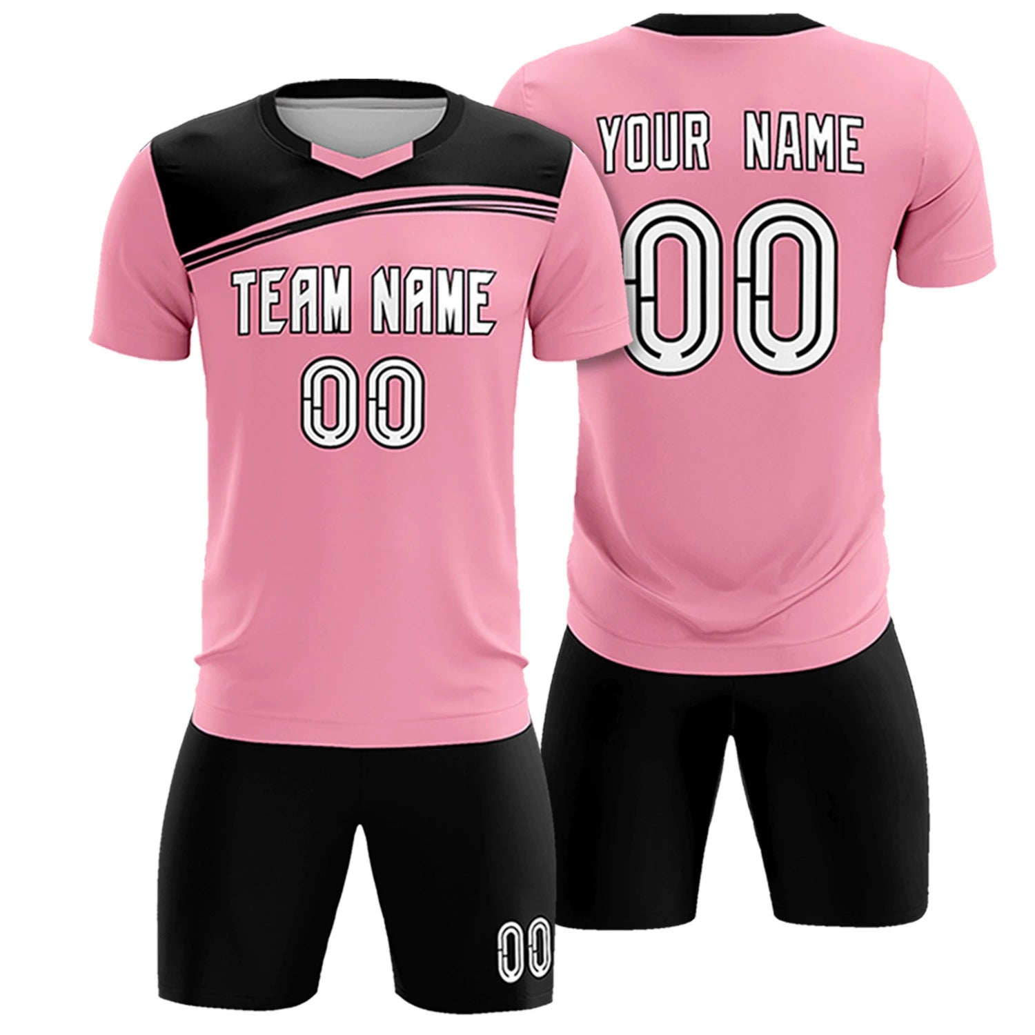 Custom Light Pink Black Personalized Men Soccer Sets Jersey