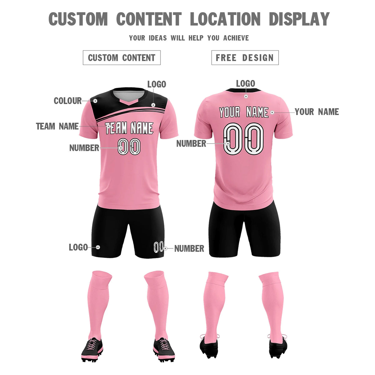 Custom Light Pink Black Personalized Men Soccer Sets Jersey
