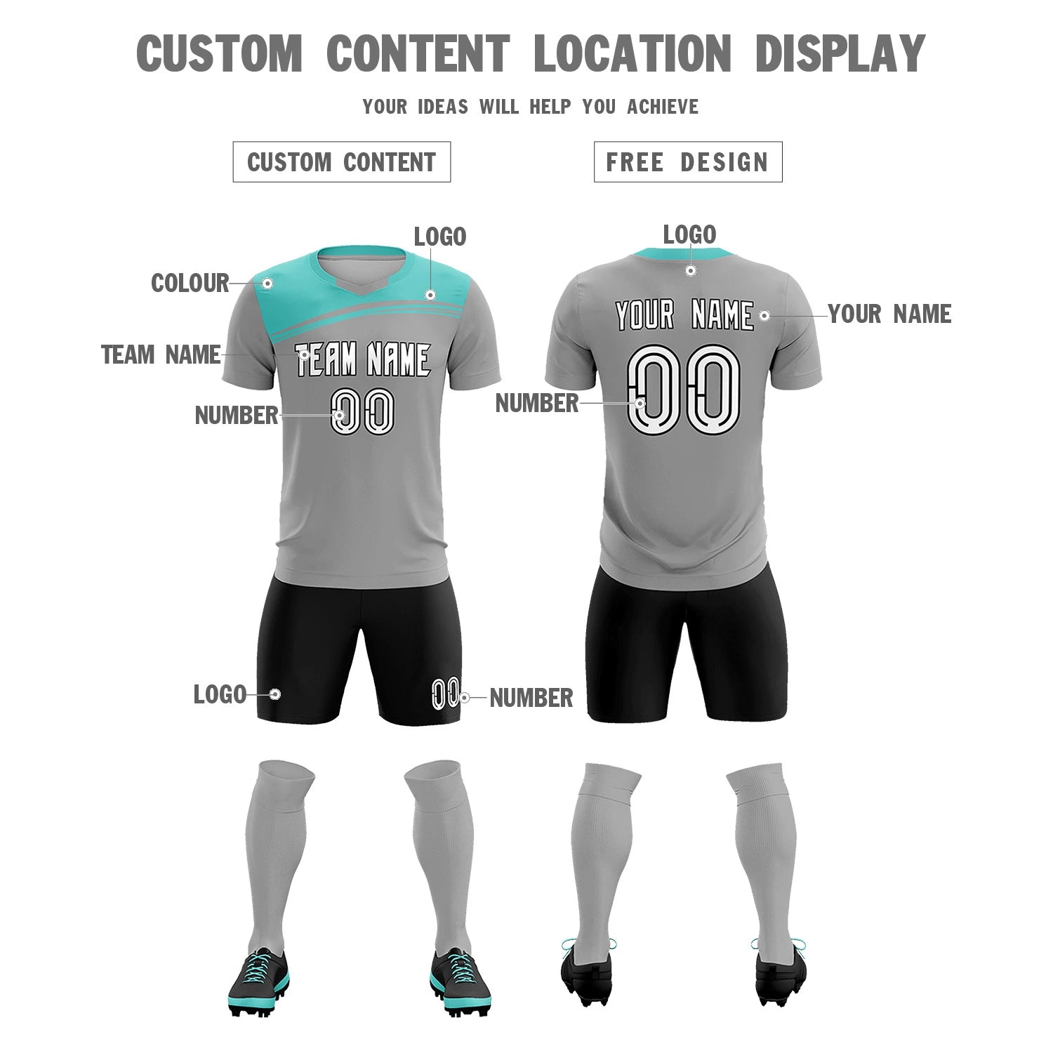 Custom Gray Bright Green Personalized Men Soccer Sets Jersey