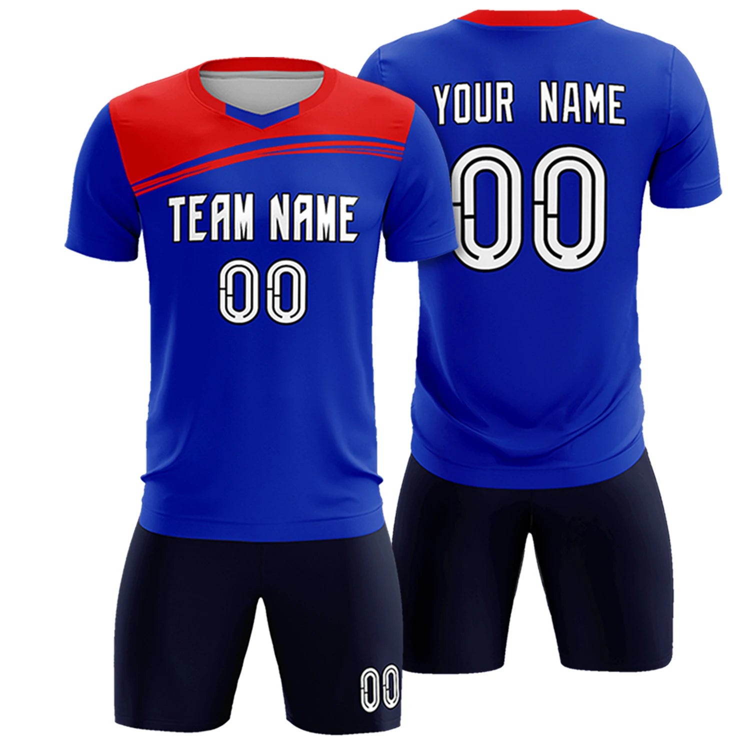 Custom Royal Blue Red Personalized Men Soccer Sets Jersey