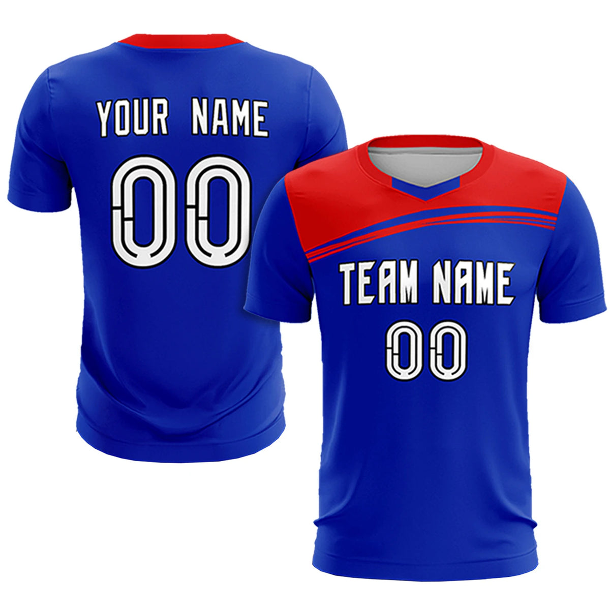 Custom Royal Blue Red Personalized Men Soccer Sets Jersey