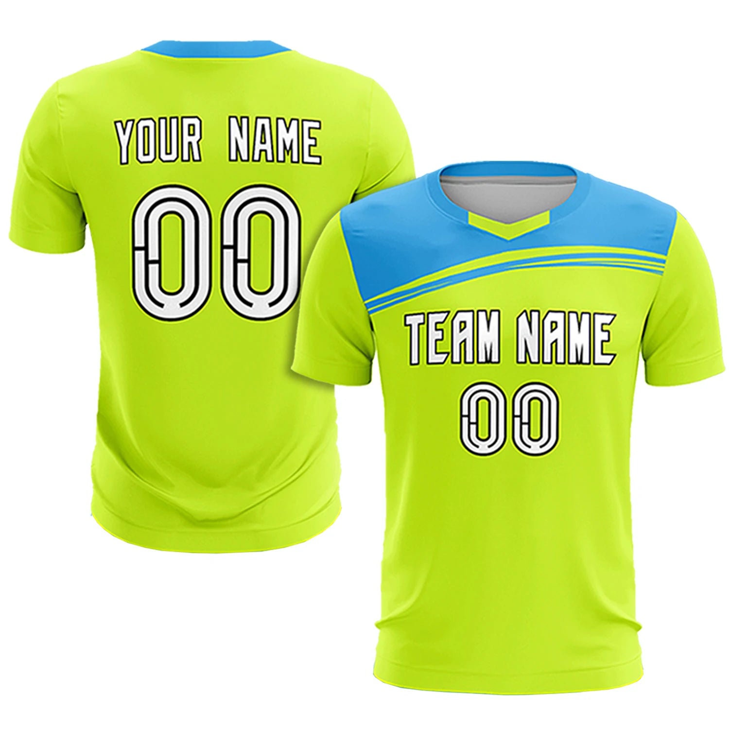 Custom Neon Green Powder Blue Personalized Men Soccer Sets Jersey
